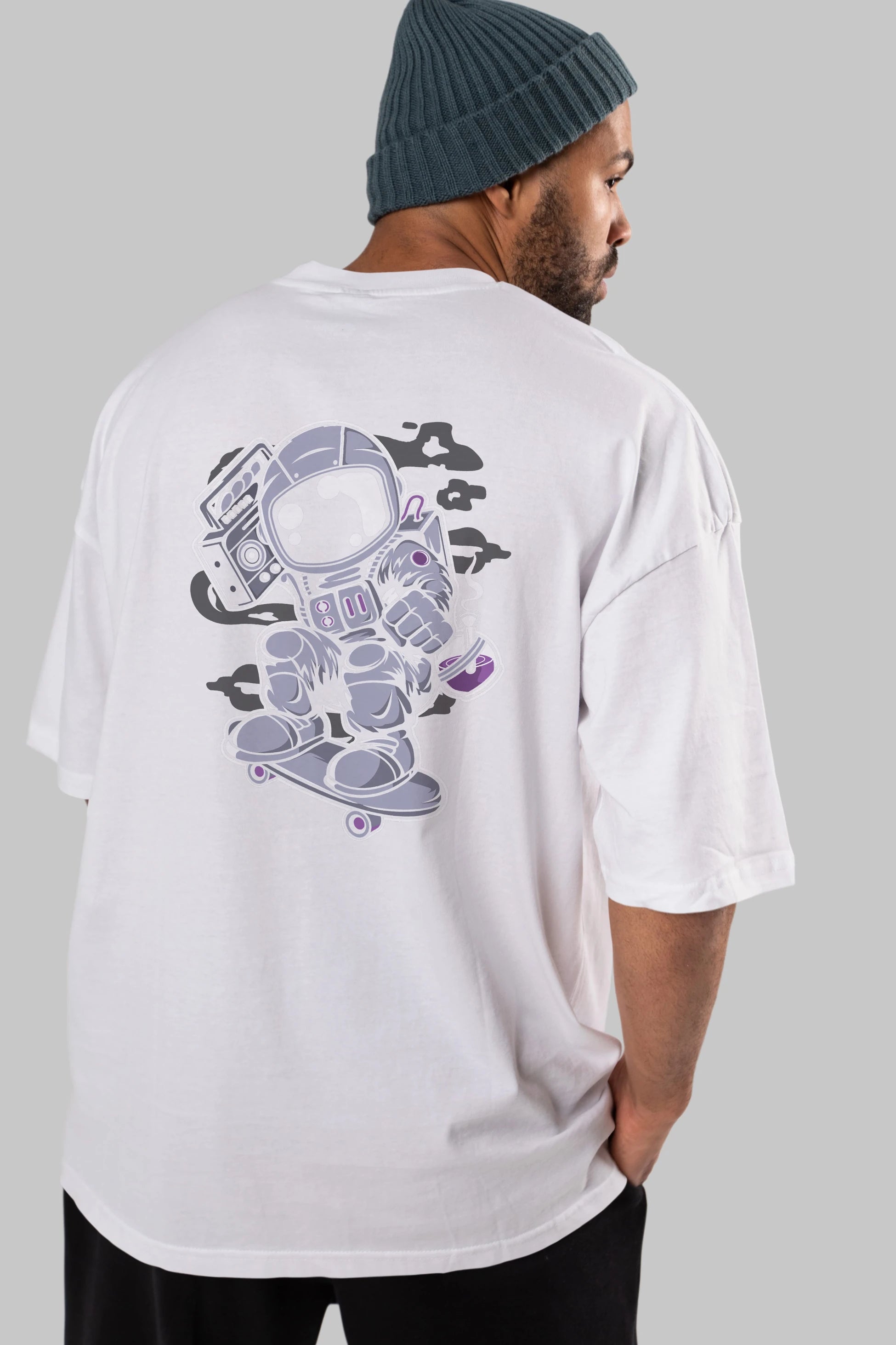 Astroanut Skater Boombox Arka Baskılı Oversize t-shirt Erkek Kadın Unisex