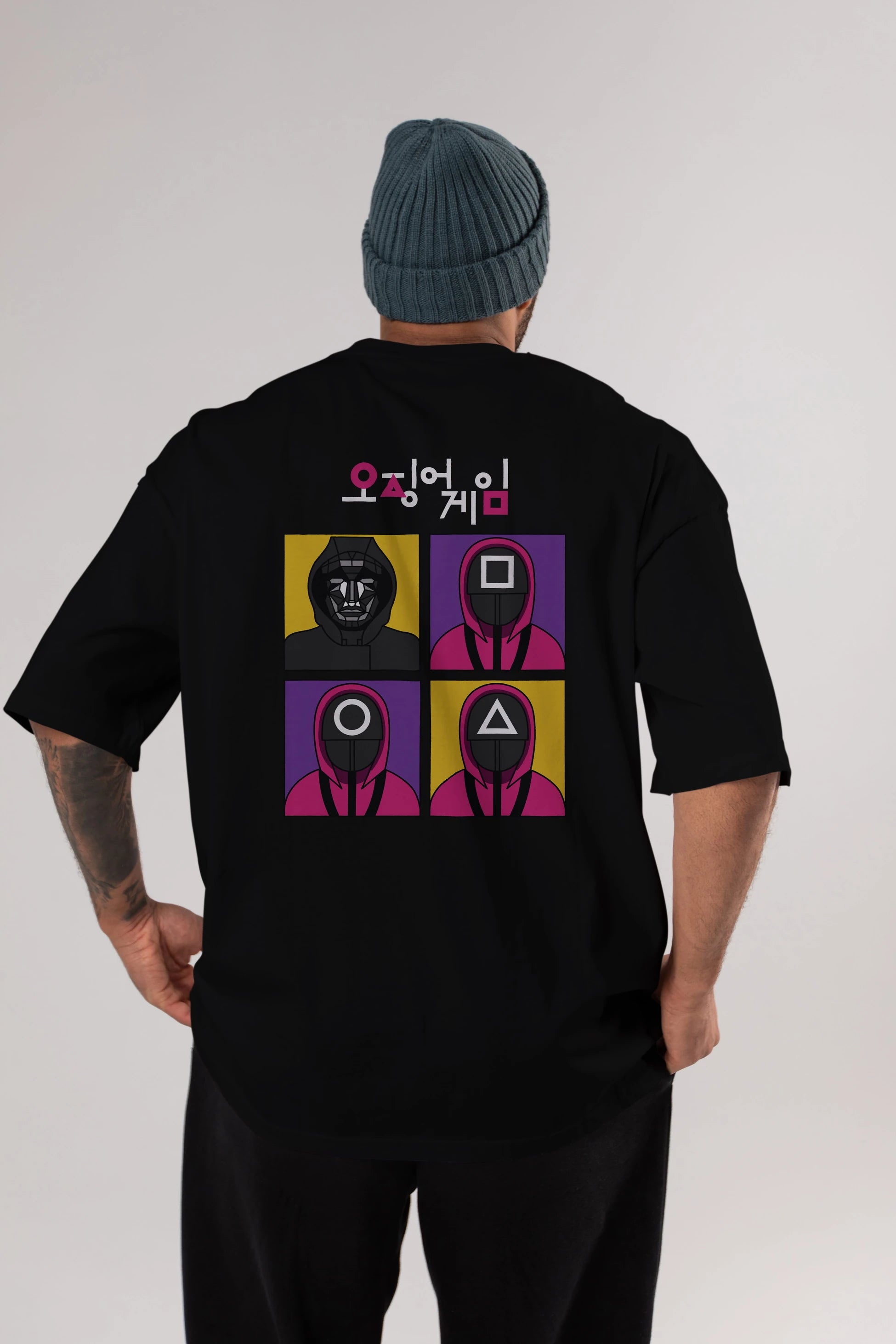 Squid Game (1) Arka Baskılı Oversize t-shirt Erkek Kadın Unisex %100 Pamuk Bisiklet Yaka tişort