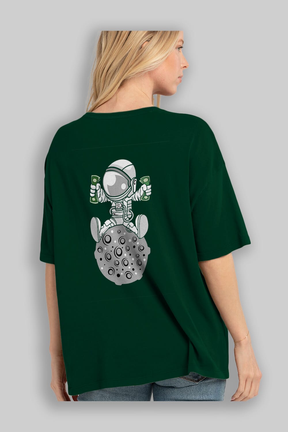Astronaut Dollar Arka Baskılı Oversize t-shirt Erkek Kadın Unisex %100 Pamuk tişort