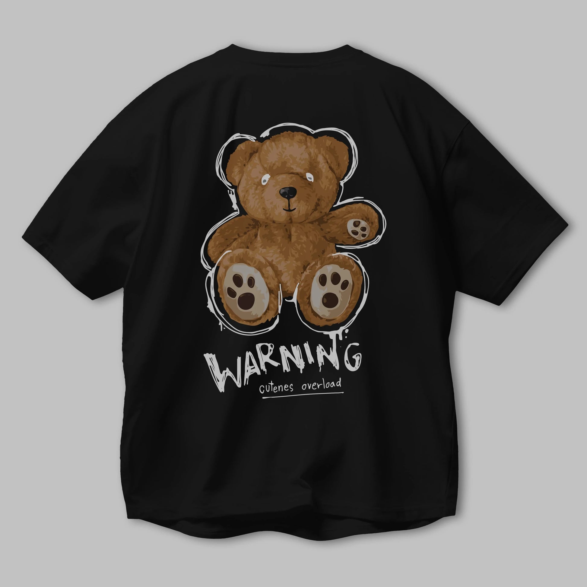 Warning Cuteness Bear Arka Baskılı Oversize t-shirt Erkek Kadın Unisex
