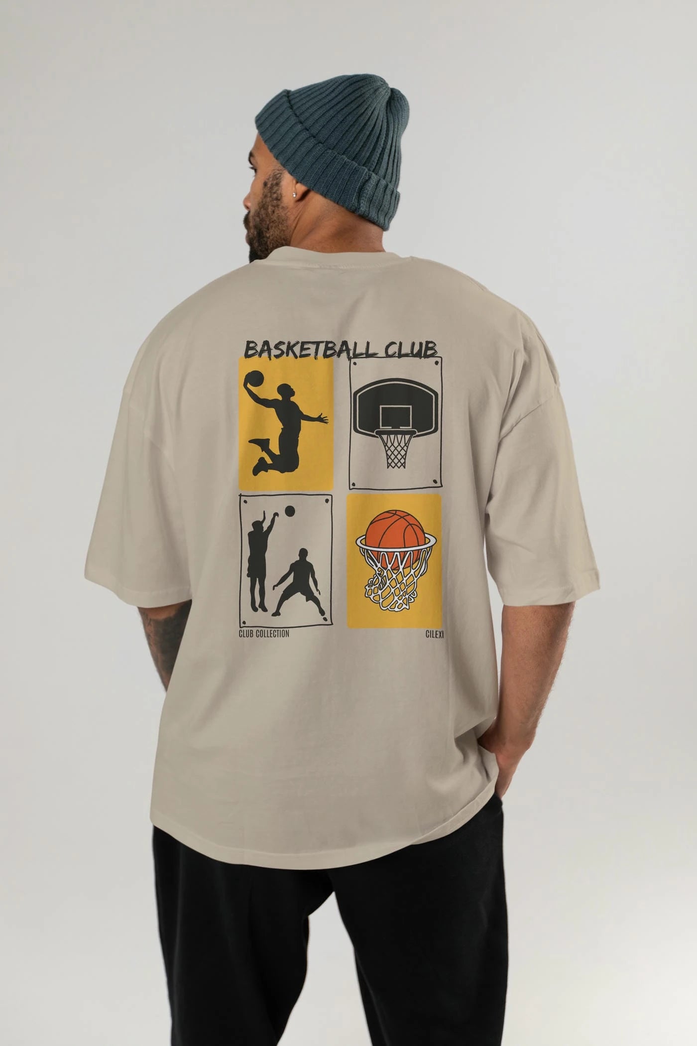 Basketball Club Arka Baskılı Oversize t-shirt Erkek Kadın %100 Pamuk Bisiklet Yaka tişort