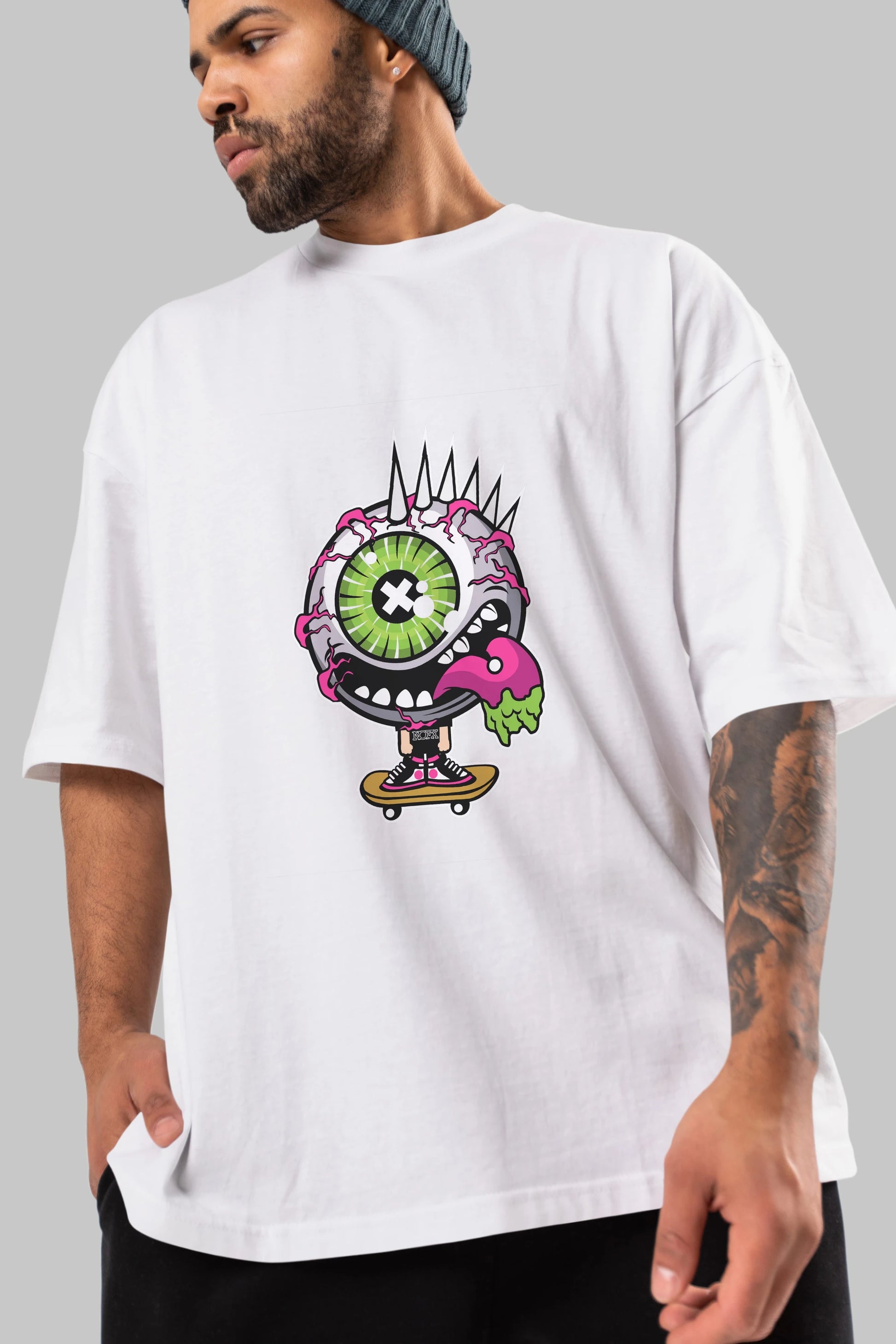 Eye Monster Skater Ön Baskılı Oversize t-shirt Erkek Kadın Unisex %100 Pamuk tişort