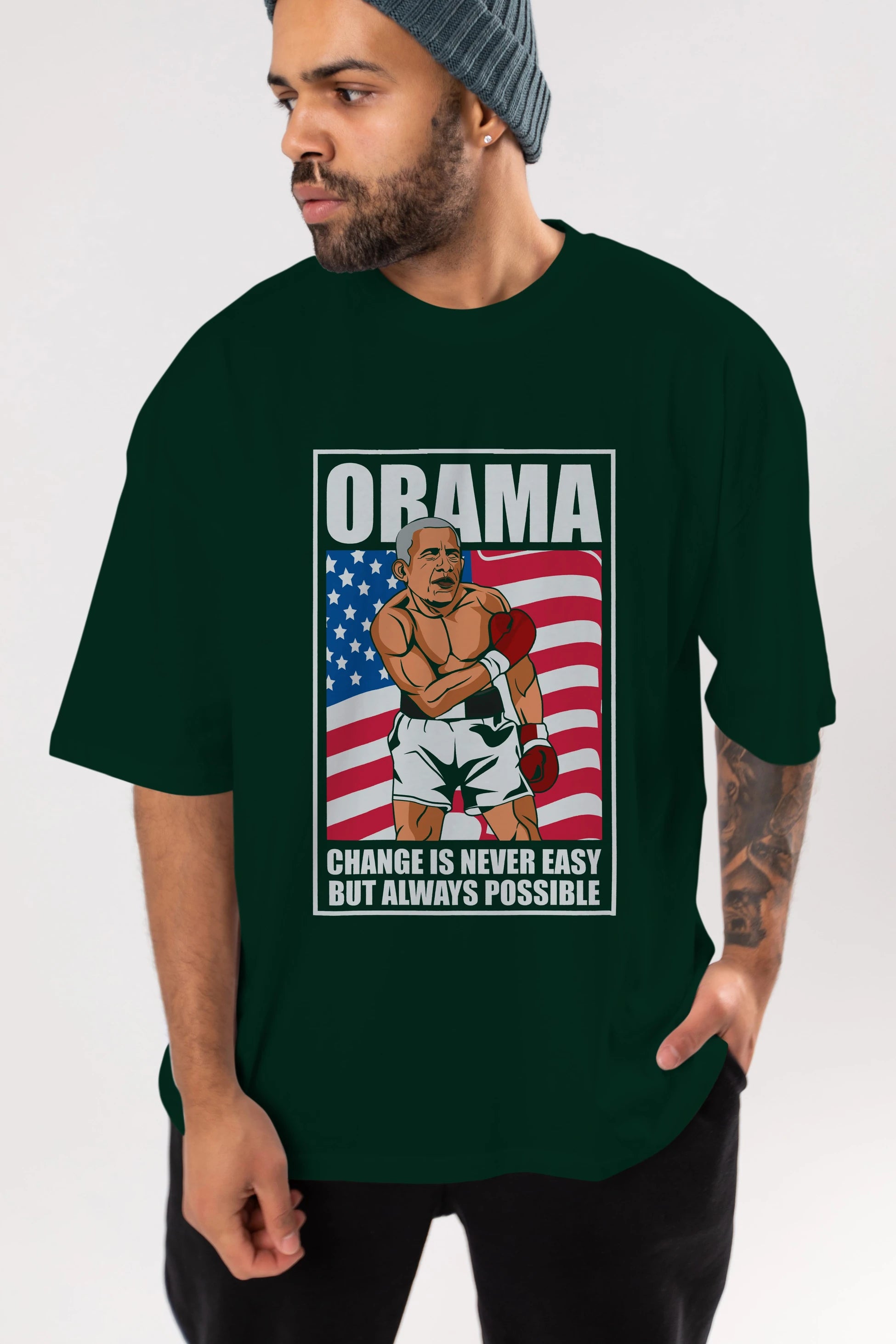 Obama Ön Baskılı Oversize t-shirt Erkek Kadın Unisex %100 Pamuk tişort