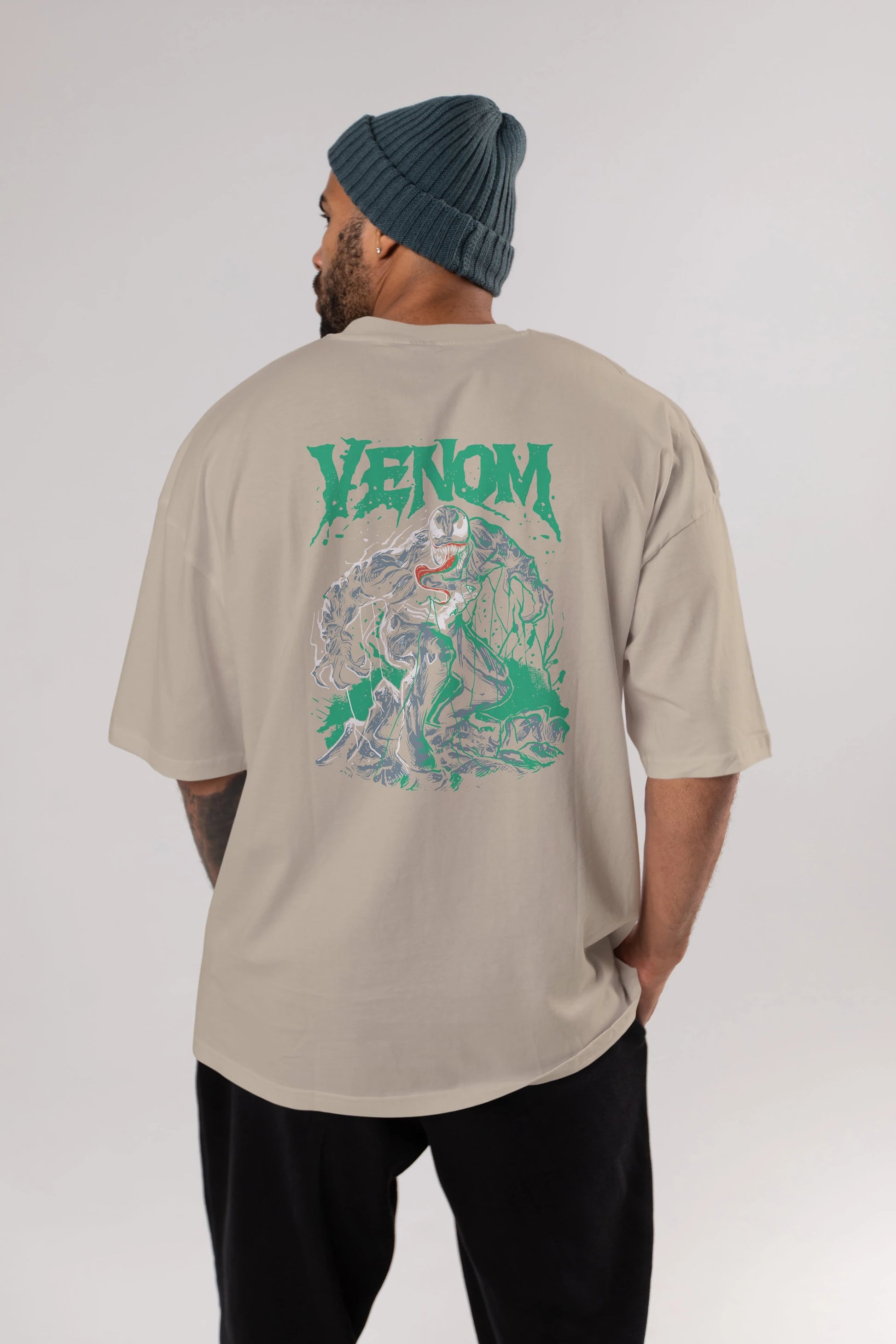 Venom (3) Arka Baskılı Oversize t-shirt Erkek Kadın Unisex %100 Pamuk Bisiklet Yaka tişort