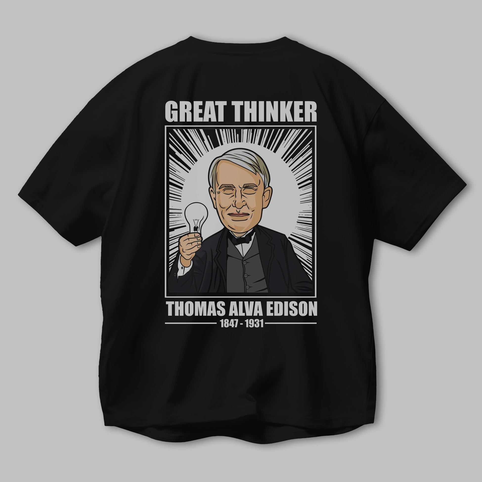 Thomas Alfa Edison Arka Baskılı Oversize t-shirt Erkek Kadın Unisex %100 Pamuk tişort