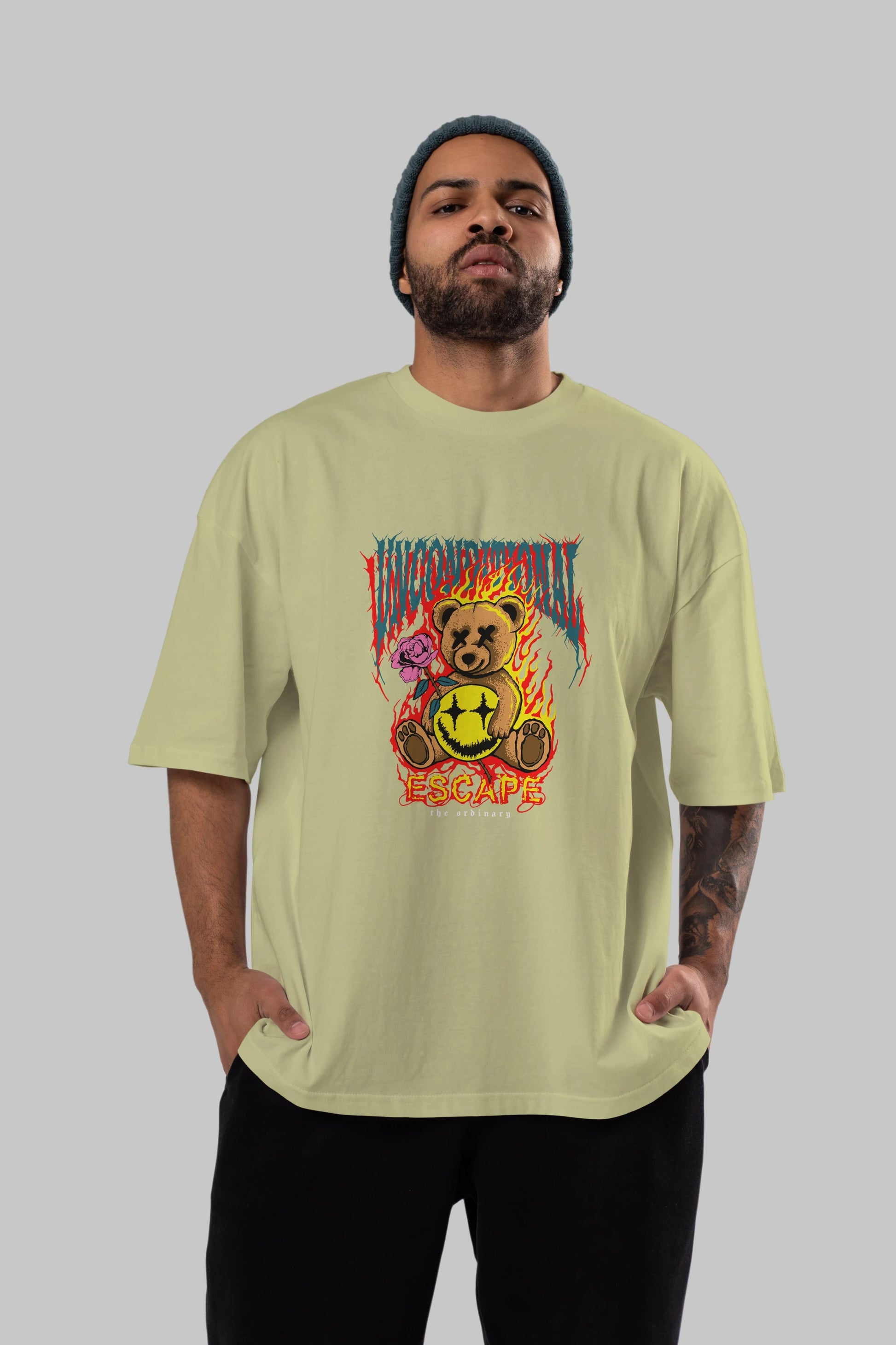 Escape Bear Ön Baskılı Oversize t-shirt Erkek Kadın Unisex
