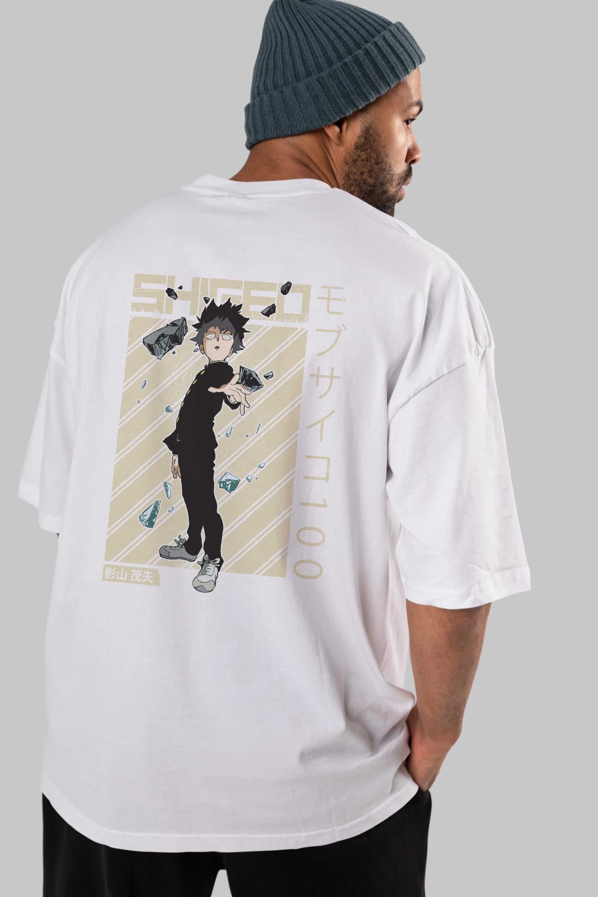 Shigeo Kageyama 3 Anime Arka Baskılı Oversize t-shirt Erkek Kadın Unisex