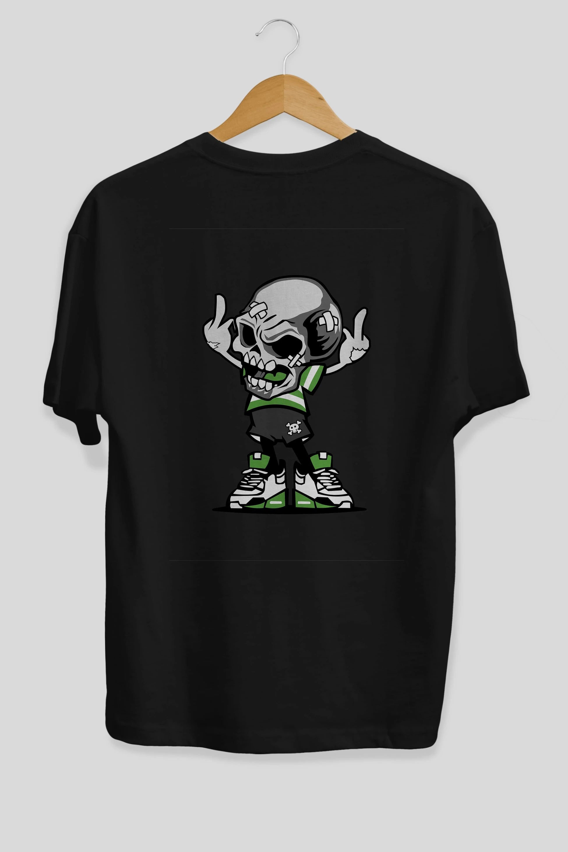 Skull F Hand Arka Baskılı Oversize t-shirt Erkek Kadın Unisex %100 Pamuk tişort