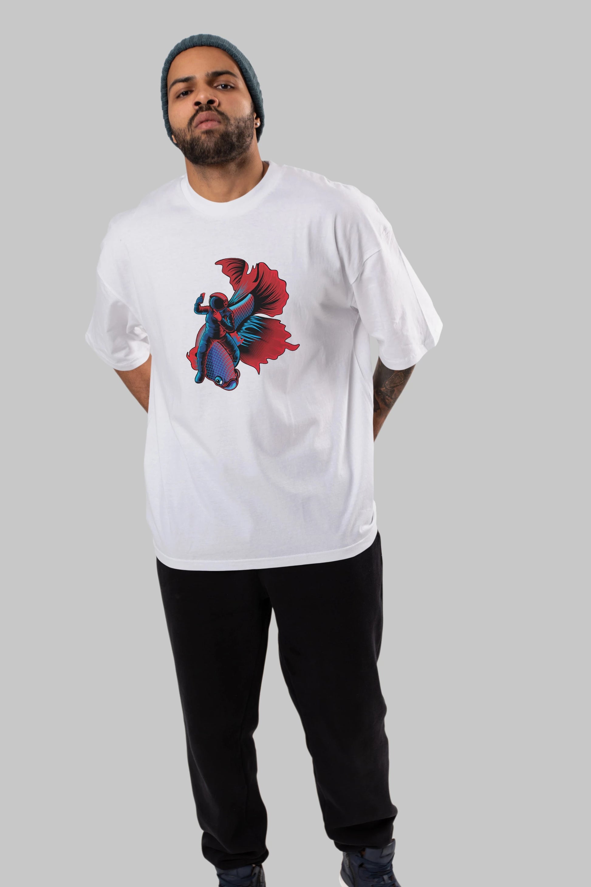 Astrofish selfie Ön Baskılı Oversize t-shirt Erkek Kadın Unisex