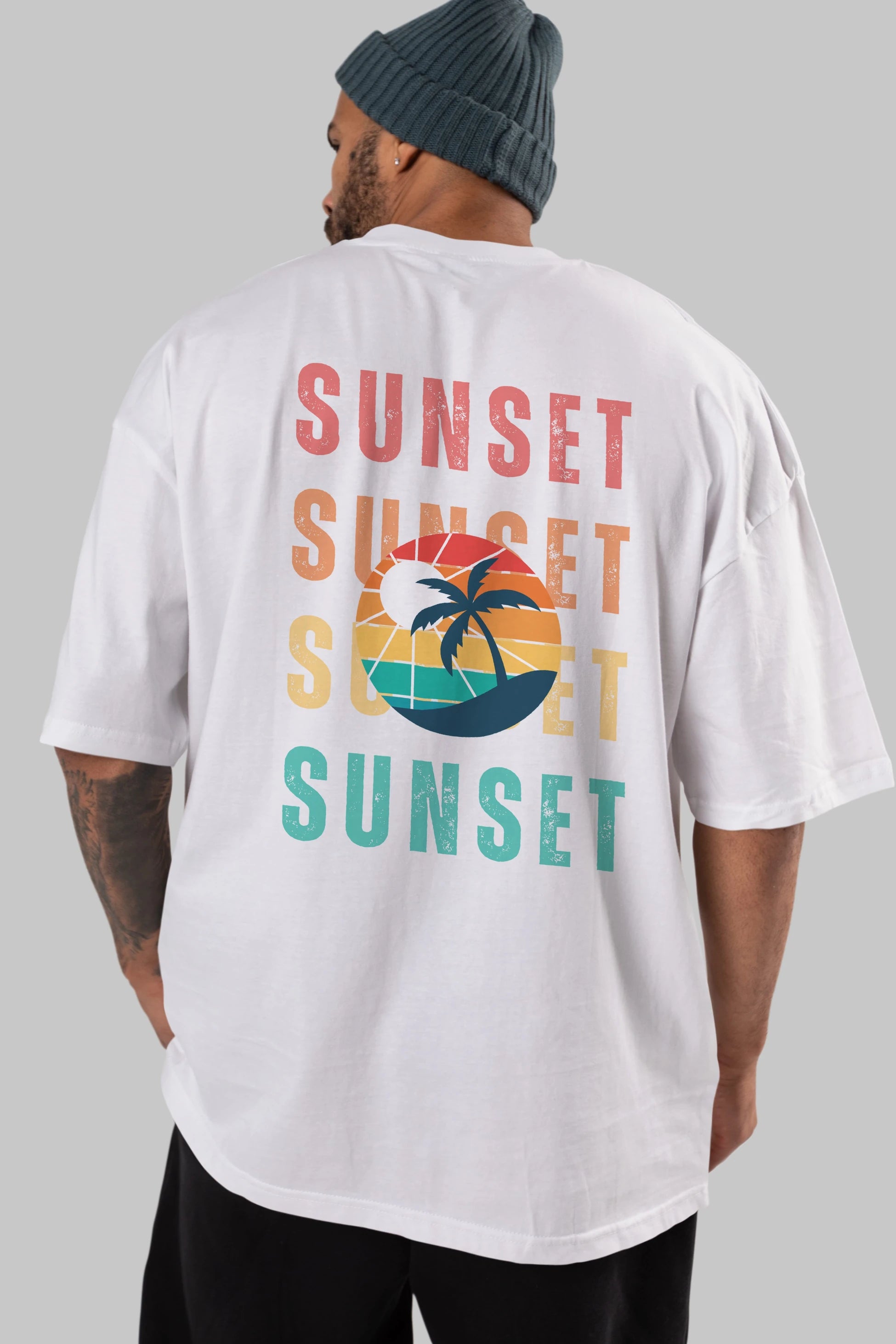 Sunset Yazılı Arka Baskılı Oversize t-shirt Erkek Kadın Unisex