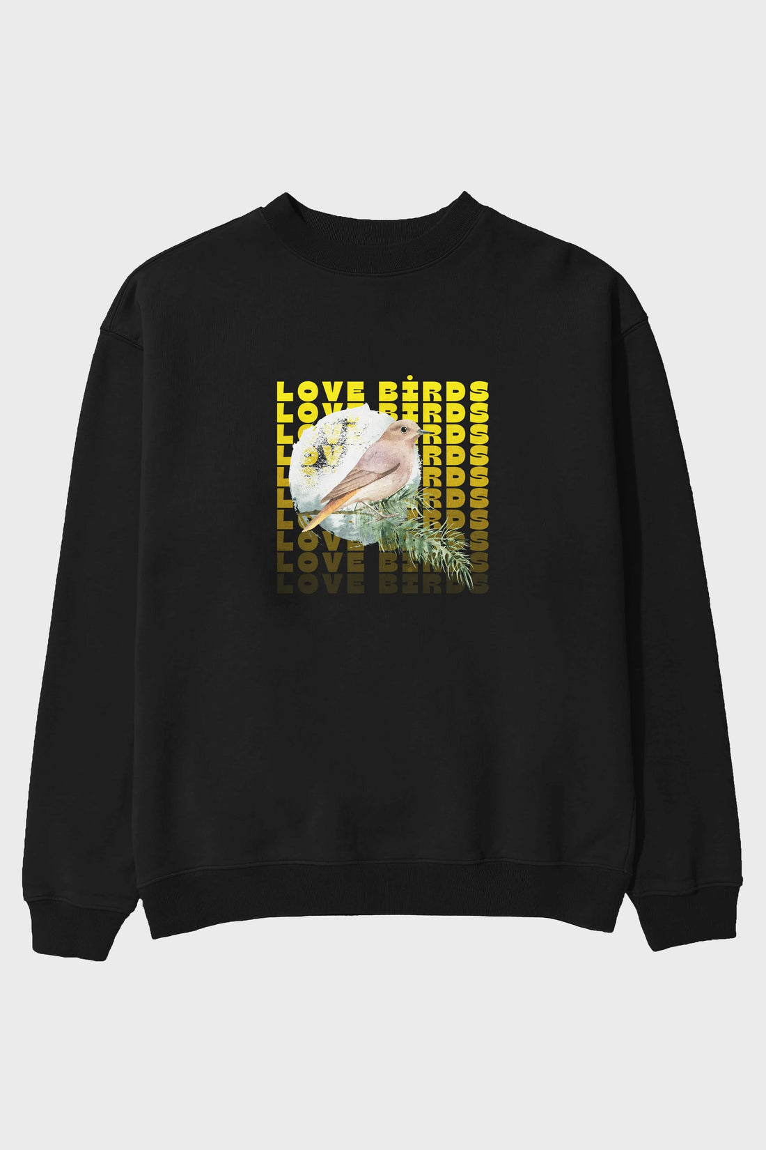 Love Birds Yazılı Ön Baskılı Oversize Sweatshirt Erkek Kadın Unisex