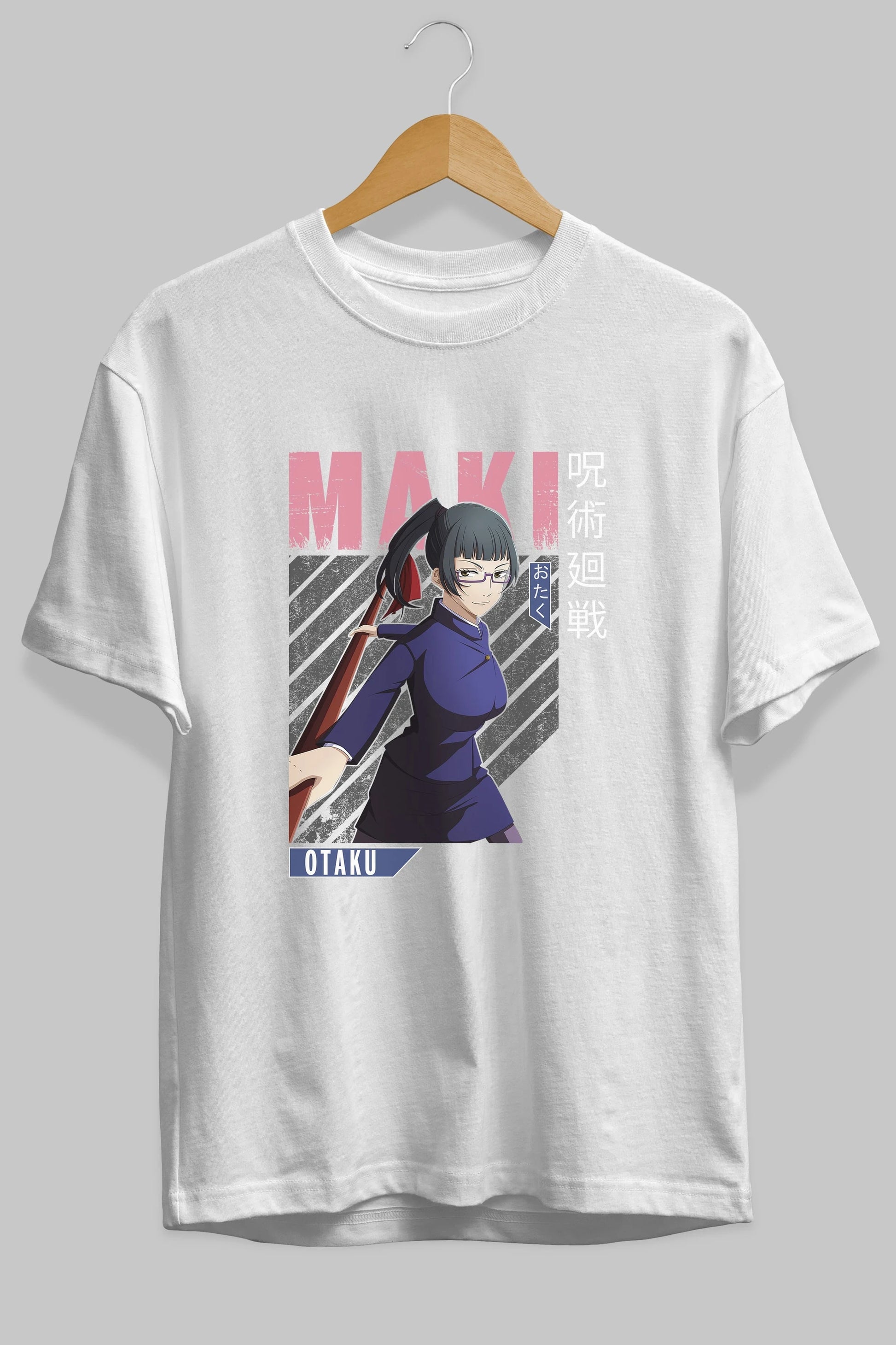 Maki Zenin CHAINSAWMAN Anime Ön Baskılı Oversize t-shirt %100 pamuk Erkek Kadın Unisex
