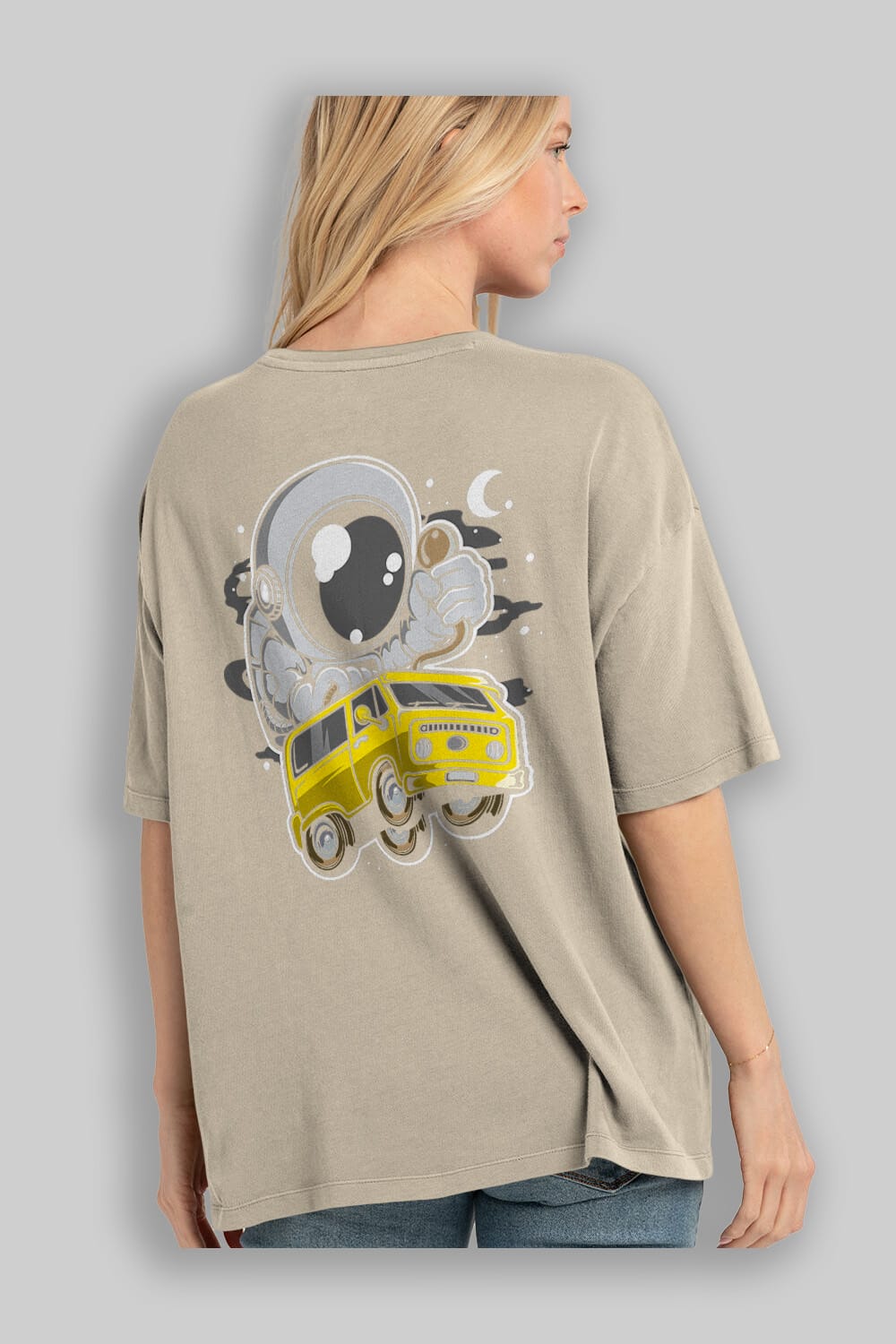 Astronaut Car Racer Arka Baskılı Oversize t-shirt Erkek Kadın Unisex