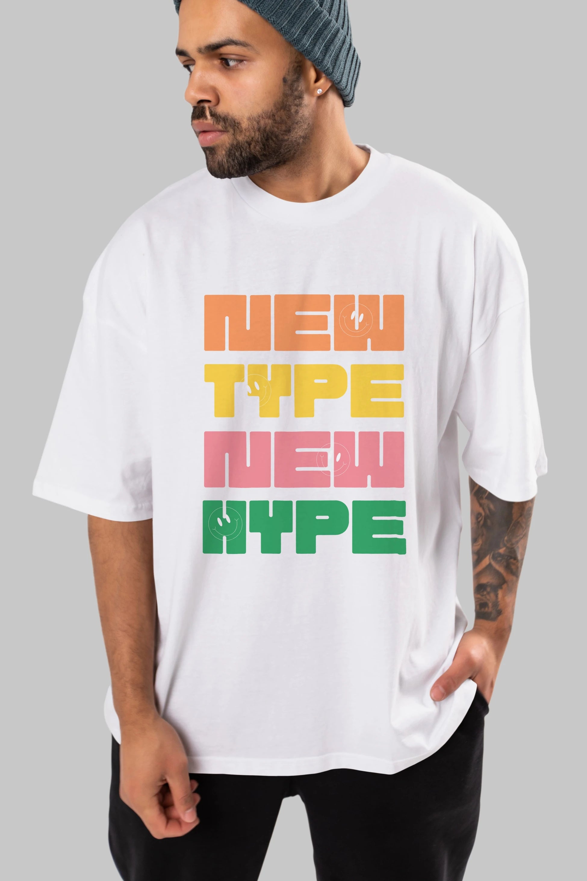 New Type New Hype Yazılı Ön Baskılı Oversize t-shirt Erkek Kadın Unisex