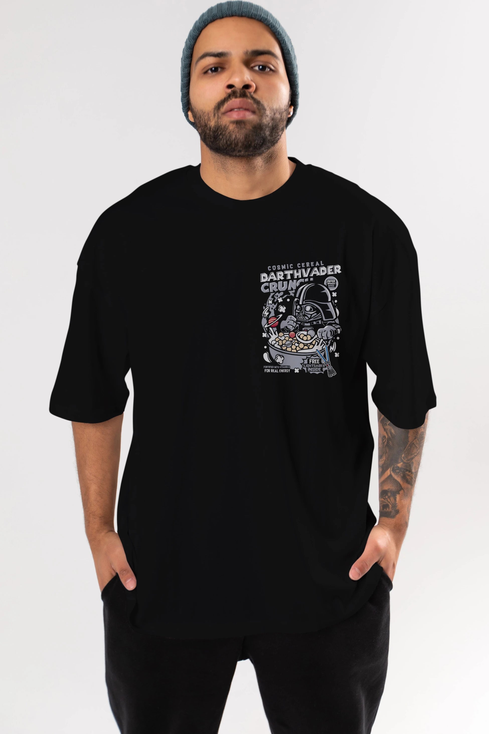 Darth Vader (2) Ön Sol Baskılı Oversize t-shirt Erkek Kadın Unisex %100 Pamuk Bisiklet Yaka tişort