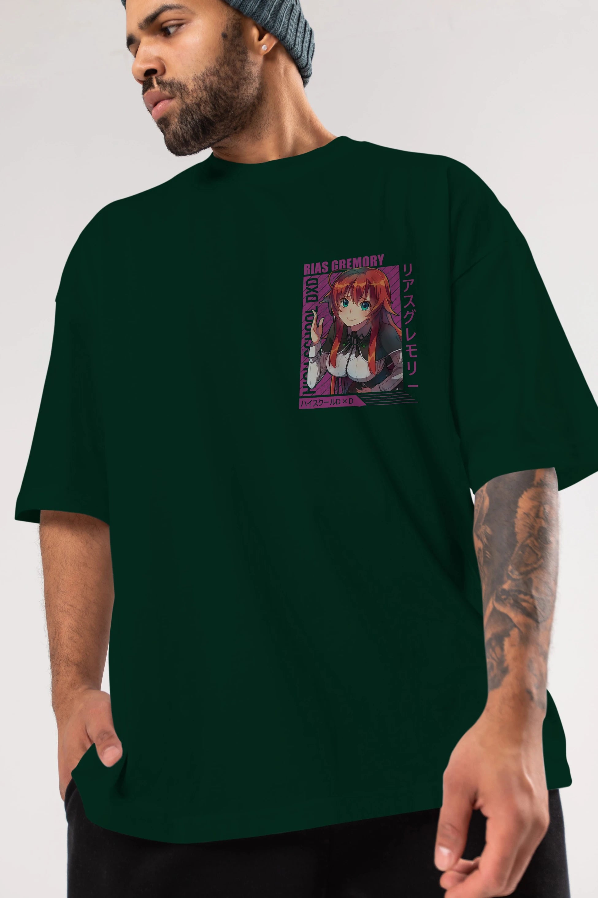 Rias Gremory 10 Ön Sol Baskılı Oversize t-shirt Erkek Kadın Unisex %100 Pamuk Bisiklet Yaka tişort