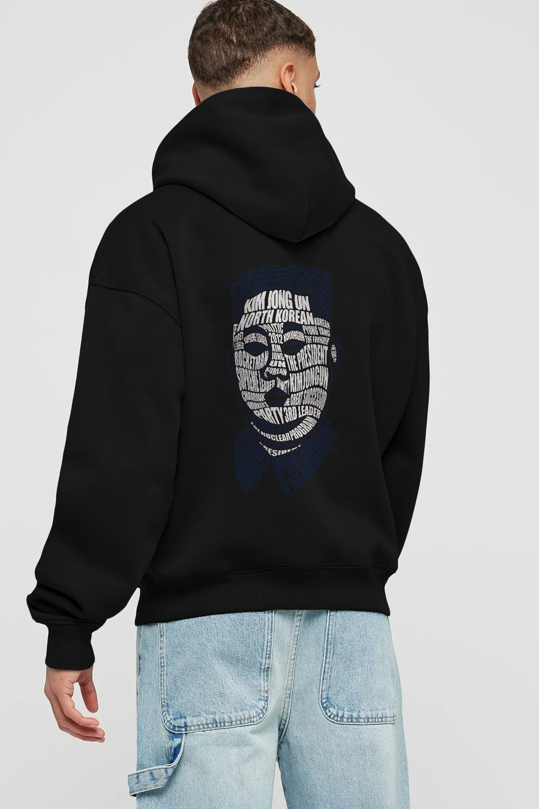 Kim Jong Un Calligram Arka Baskılı Hoodie Oversize Kapüşonlu Sweatshirt Erkek Kadın Unisex
