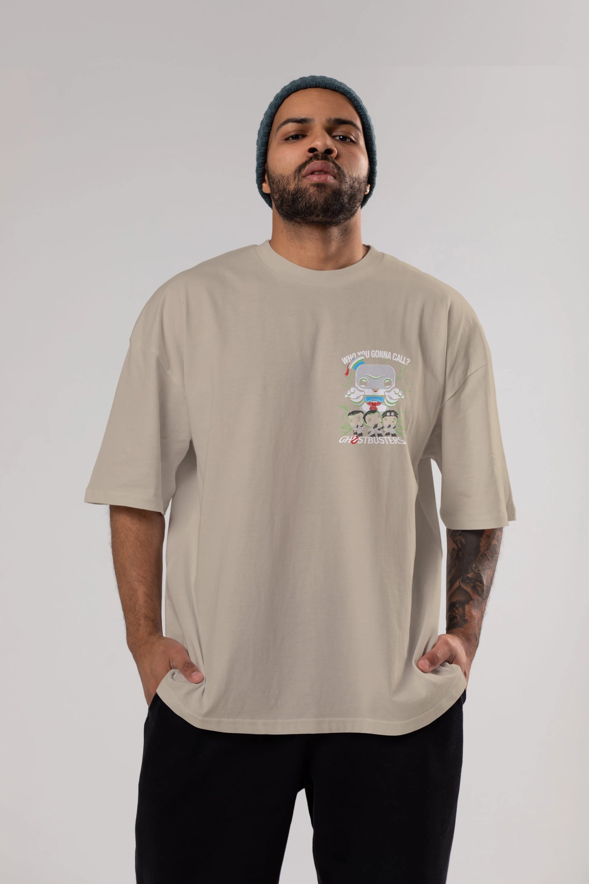 Ghostbusters Ön Sol Baskılı Oversize t-shirt Erkek Kadın Unisex %100 Pamuk Bisiklet Yaka tişort