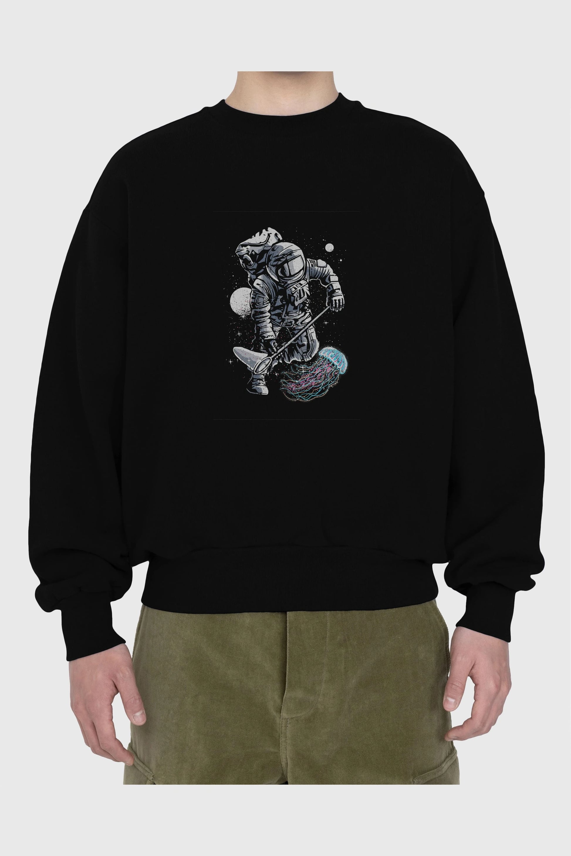 Astronaut Jellyfish Ön Baskılı Oversize Sweatshirt Erkek Kadın Unisex
