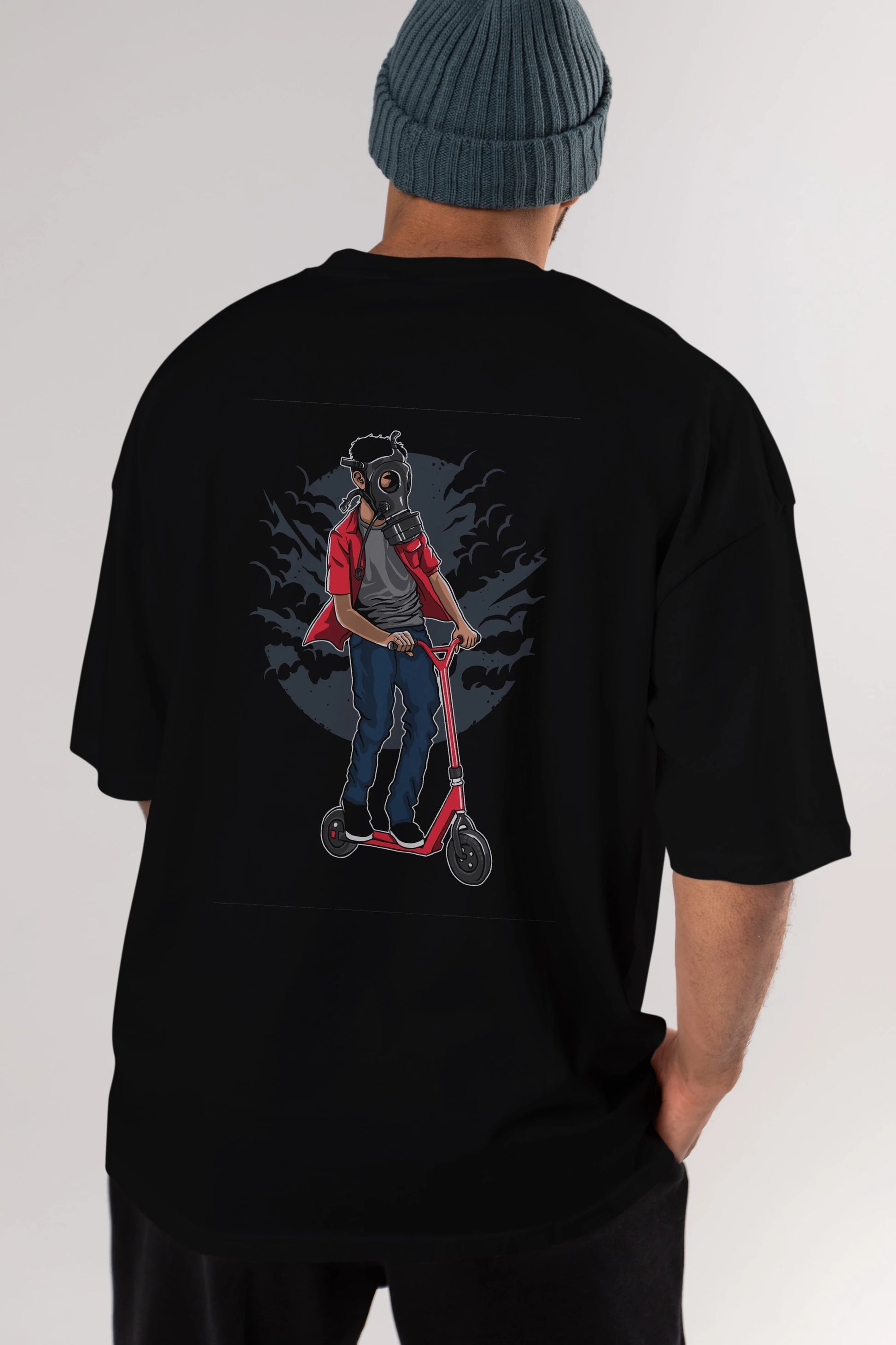 Gasmask Rider Arka Baskılı Oversize t-shirt Erkek Kadın Unisex %100 Pamuk