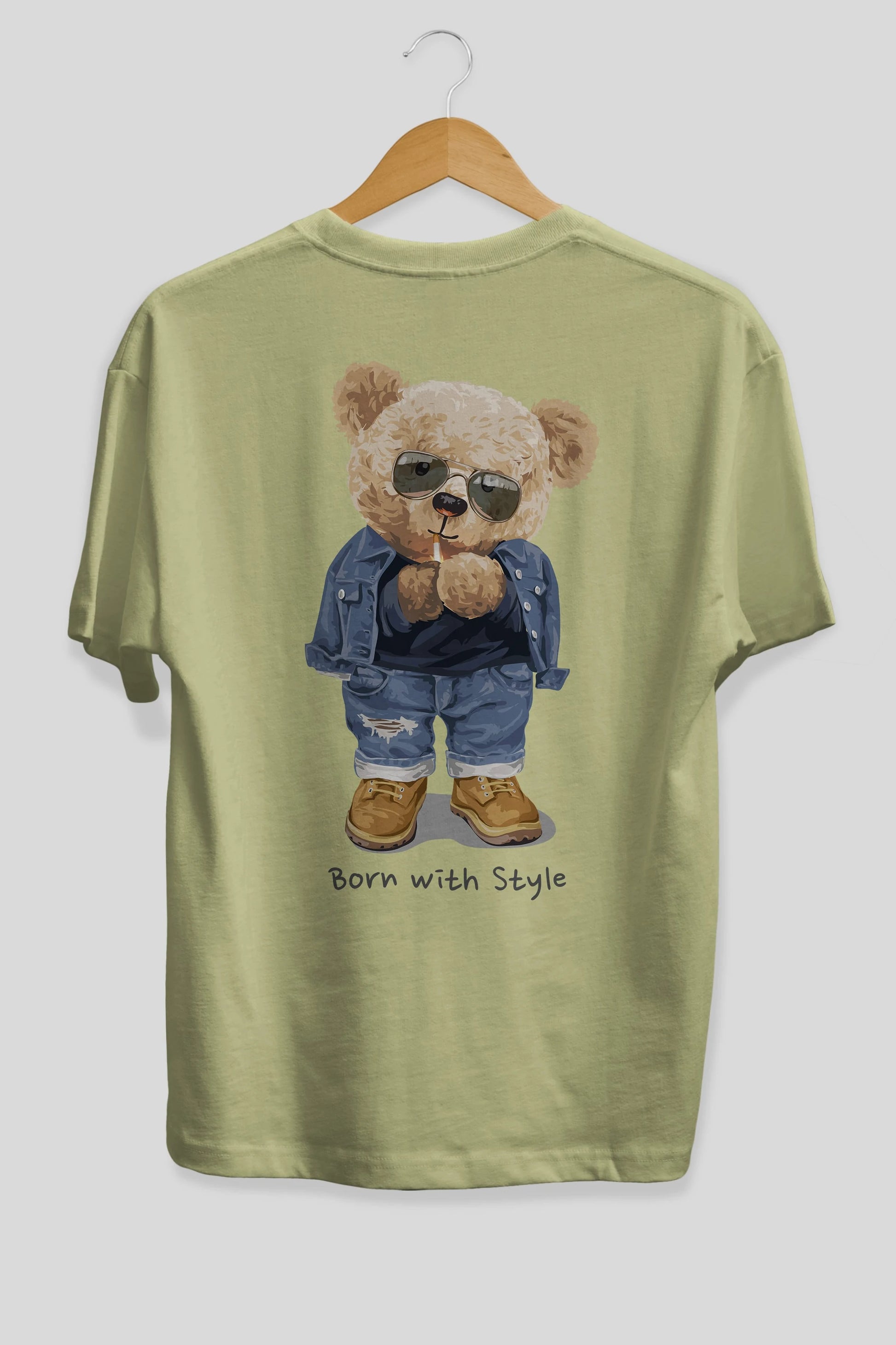 Teddy Bear Born With Style Arka Baskılı Oversize t-shirt Erkek Kadın Unisex %100 Pamuk