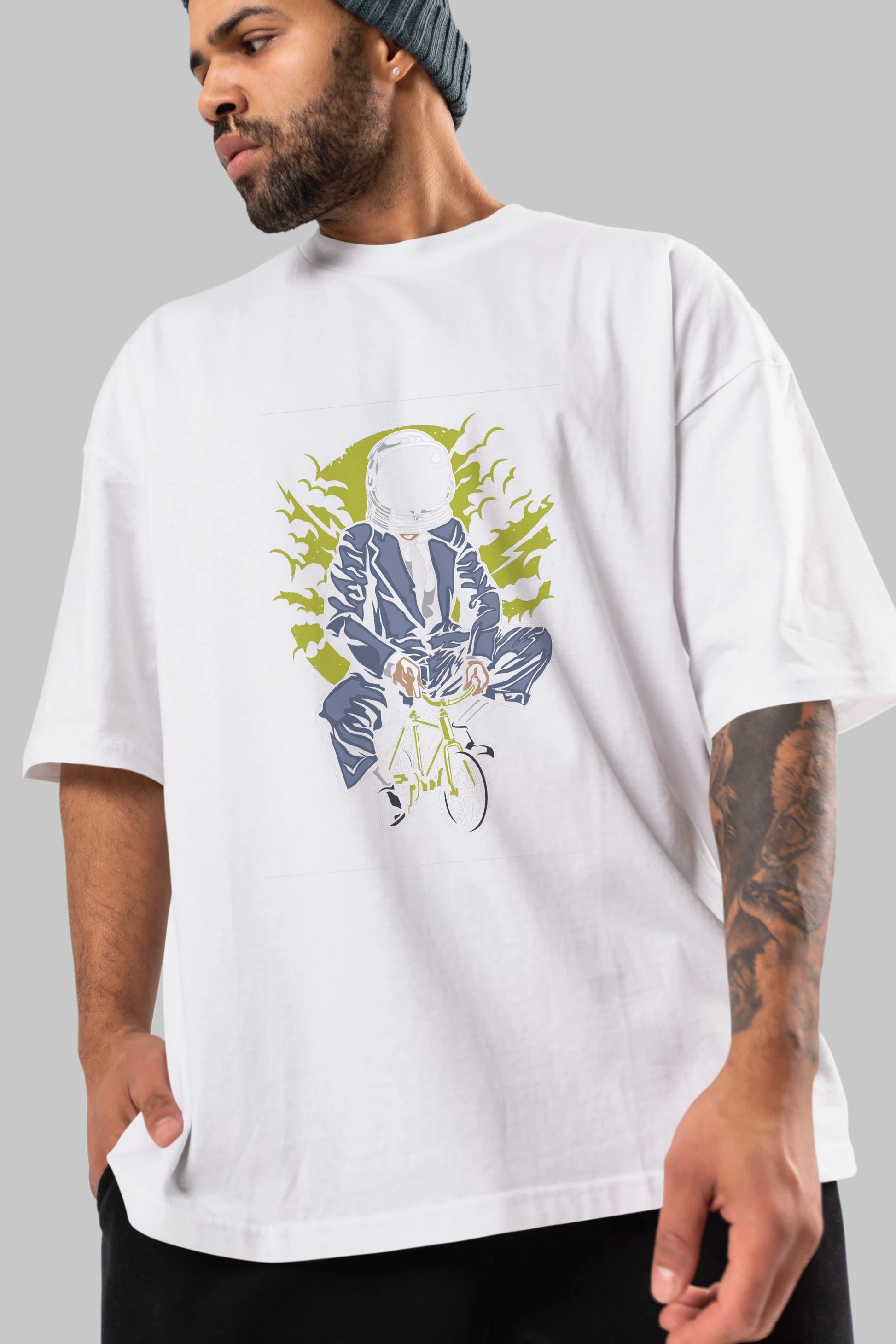 Bike To The Moon Ön Baskılı Oversize t-shirt Erkek Kadın Unisex %100 Pamuk tişort