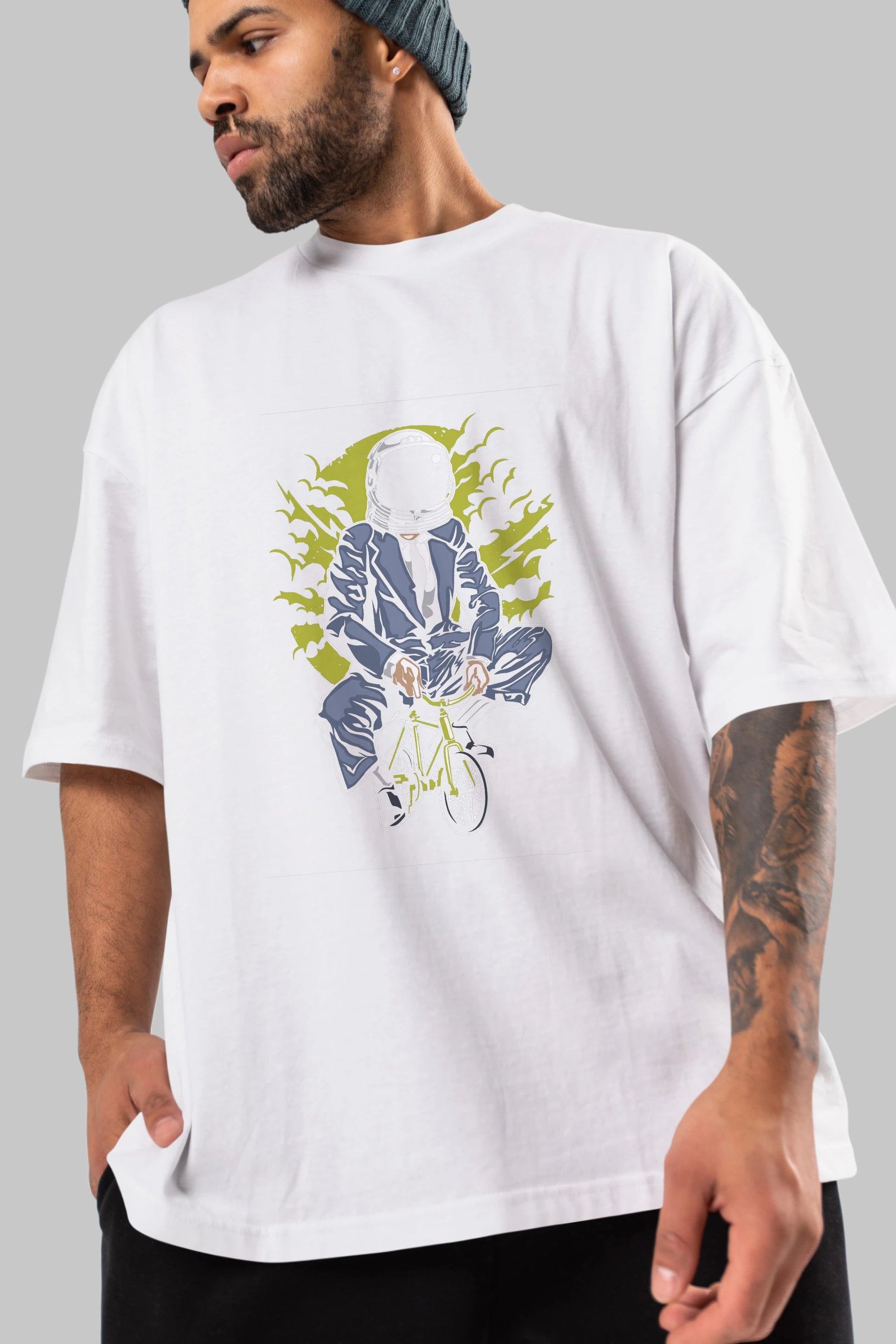 Bike To The Moon Ön Baskılı Oversize t-shirt Erkek Kadın Unisex %100 Pamuk tişort
