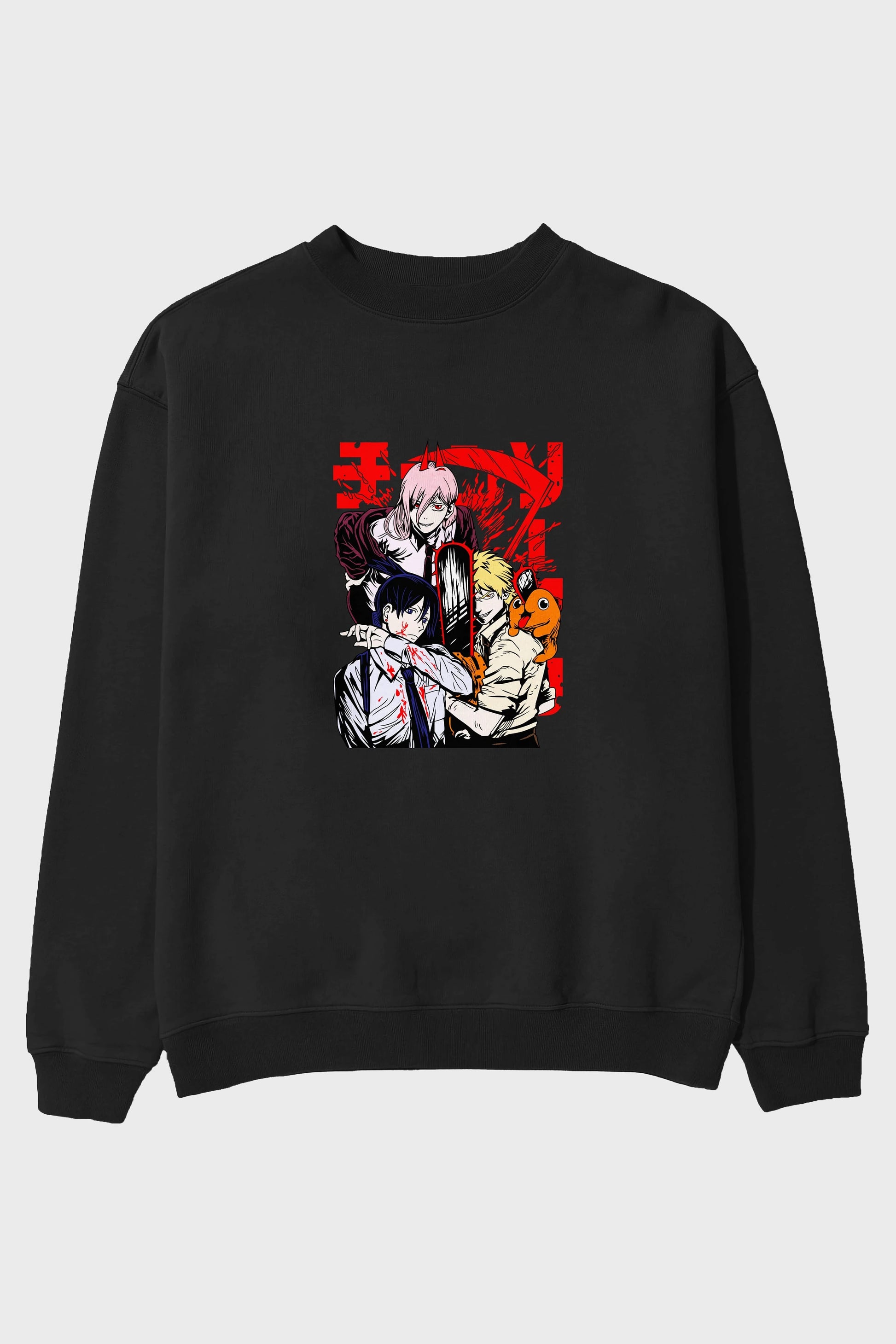 CHAINSAWMAN CREW Anime Ön Baskılı Oversize Sweatshirt Erkek Kadın Unisex