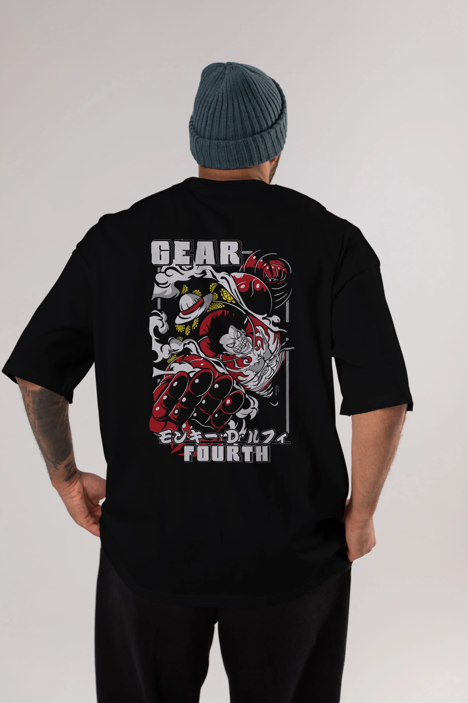 Luffy GEAR 4 Anime Arka Baskılı Oversize t-shirt Erkek Kadın Unisex %100 pamuk tişort