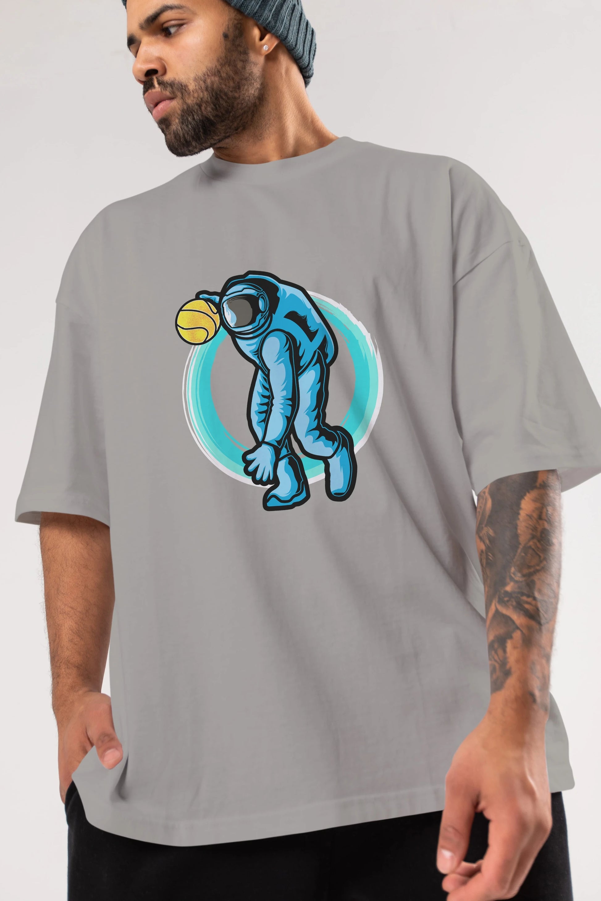 Astronaut Dribble Ön Baskılı Oversize t-shirt Erkek Kadın Unisex