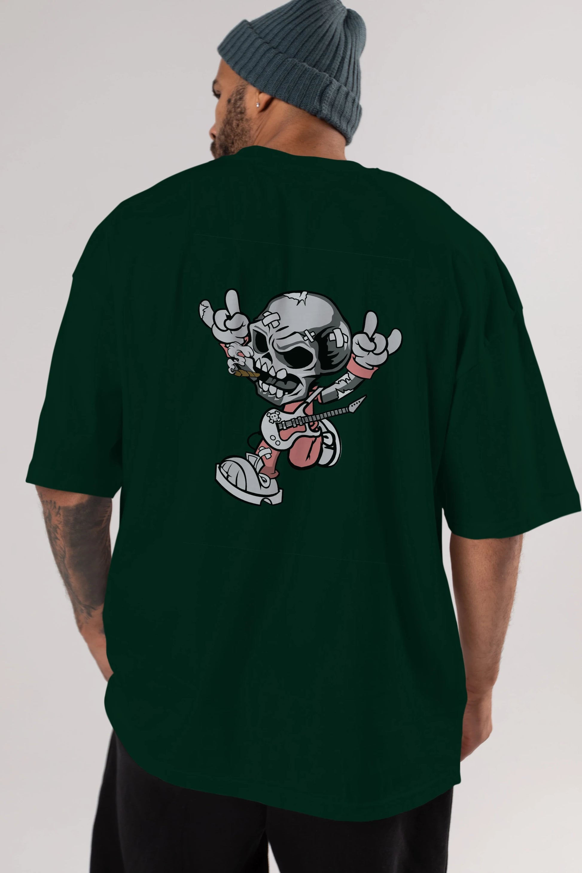 Skull Metal Sign Arka Baskılı Oversize t-shirt Erkek Kadın Unisex %100 Pamuk tişort