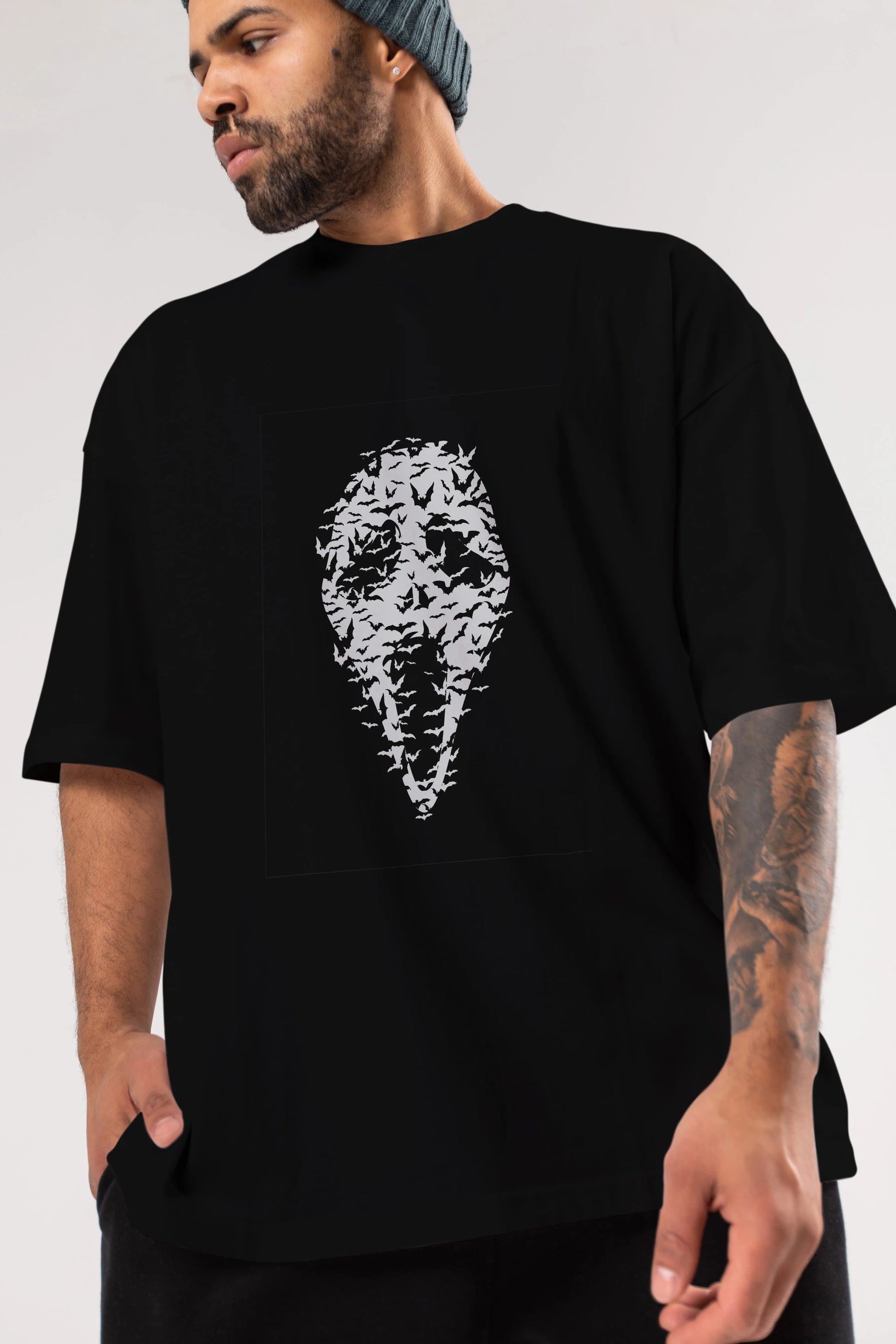 Ghost Face Bats Ön Baskılı Oversize t-shirt %100 pamuk Erkek Kadın Unisex