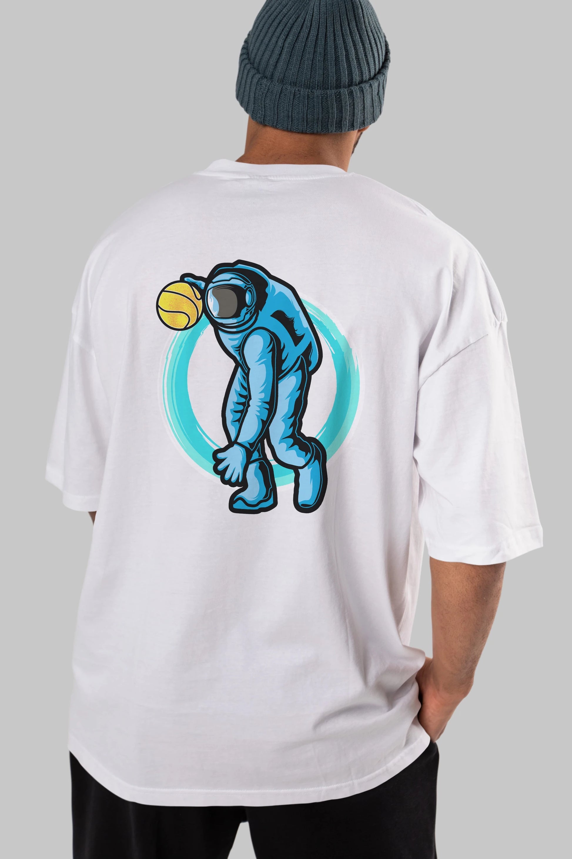 Astronaut Dribble Arka Baskılı Oversize t-shirt Erkek Kadın Unisex