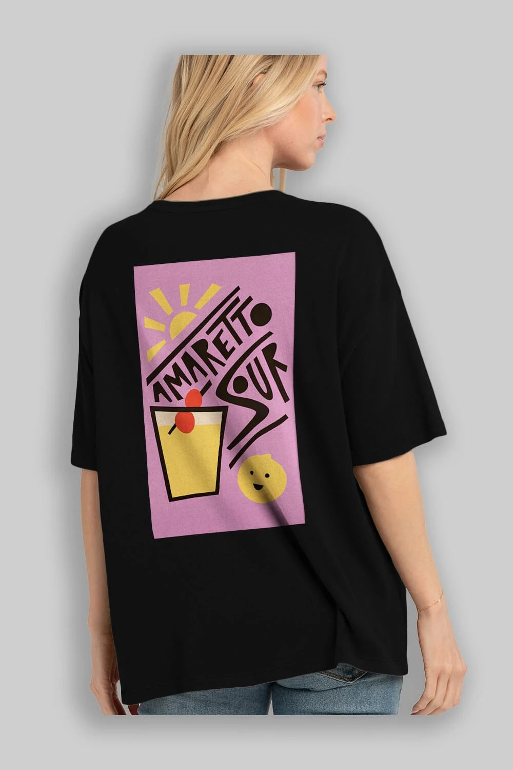 Amaretto Sour Arka Baskılı Oversize t-shirt Erkek Kadın Unisex %100 Pamuk Bisiklet Yaka tişort