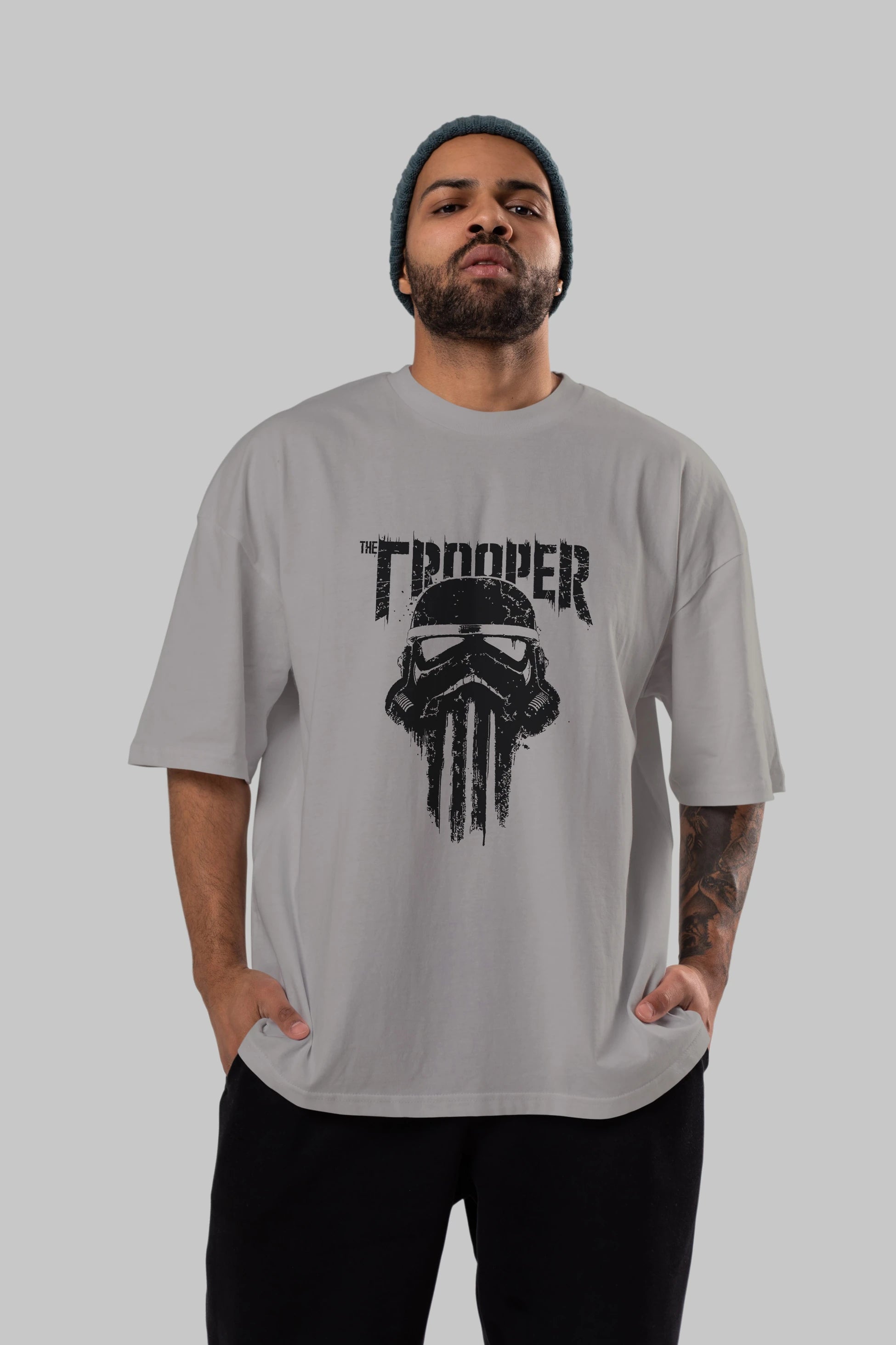 The Trooper Ön Baskılı Oversize t-shirt Erkek Kadın Unisex %100 Pamuk Bisiklet Yaka tişort