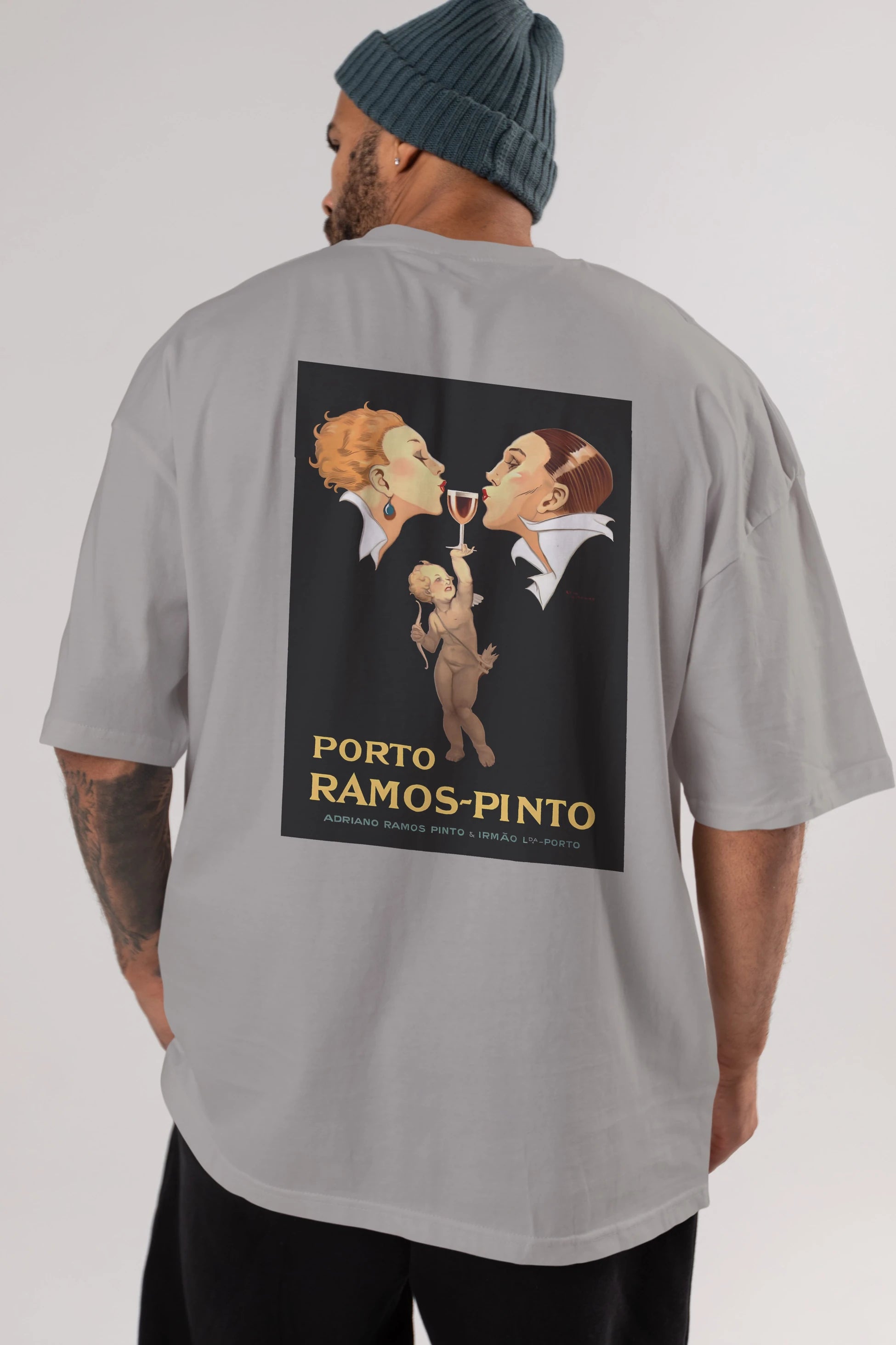 Porto Ramos Pinto Arka Baskılı Oversize t-shirt Erkek Kadın Unisex %100 Pamuk Bisiklet Yaka tişort