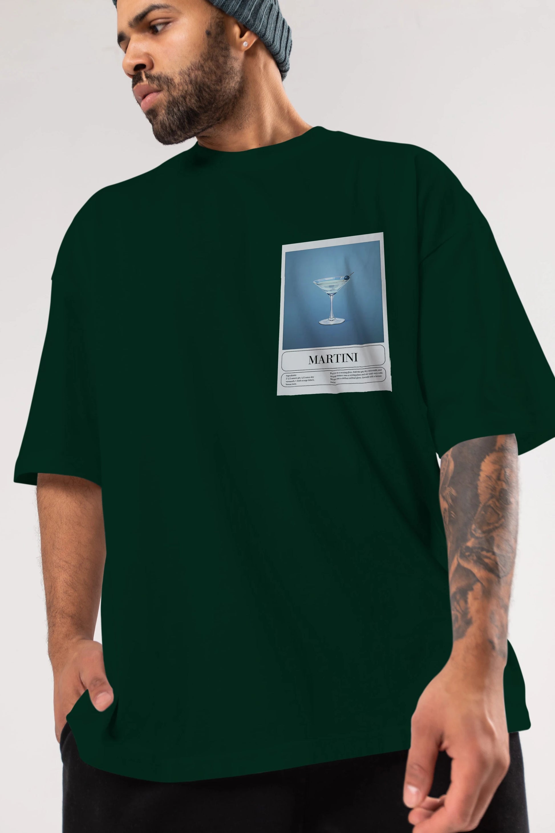 Martini Ön Sol Baskılı Oversize t-shirt Erkek Kadın Unisex %100 Pamuk Bisiklet Yaka tişort