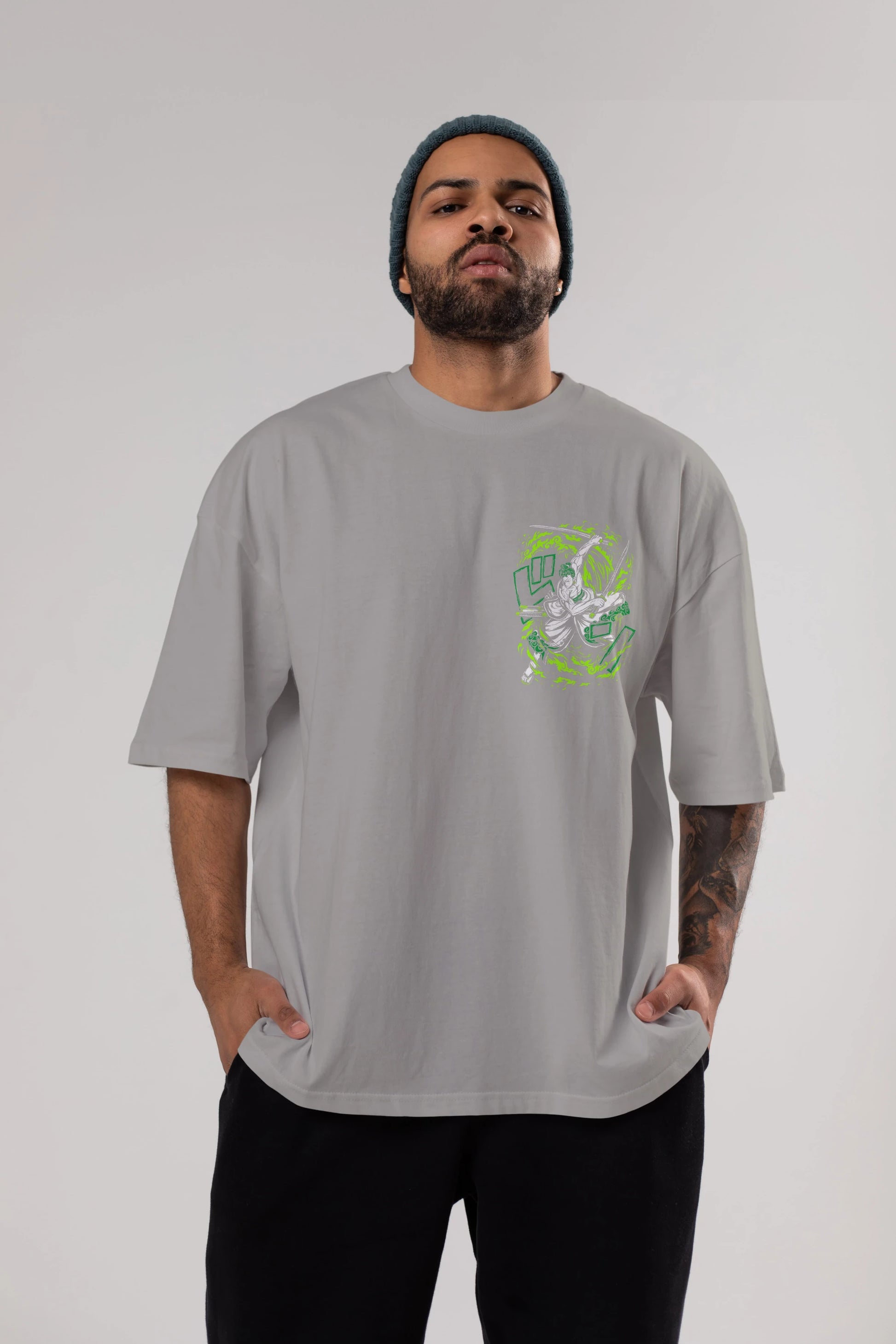 ZORO-ONE PIECE (2) Ön Sol Baskılı Oversize t-shirt Erkek Kadın Unisex %100 Pamuk Bisiklet Yaka tişort