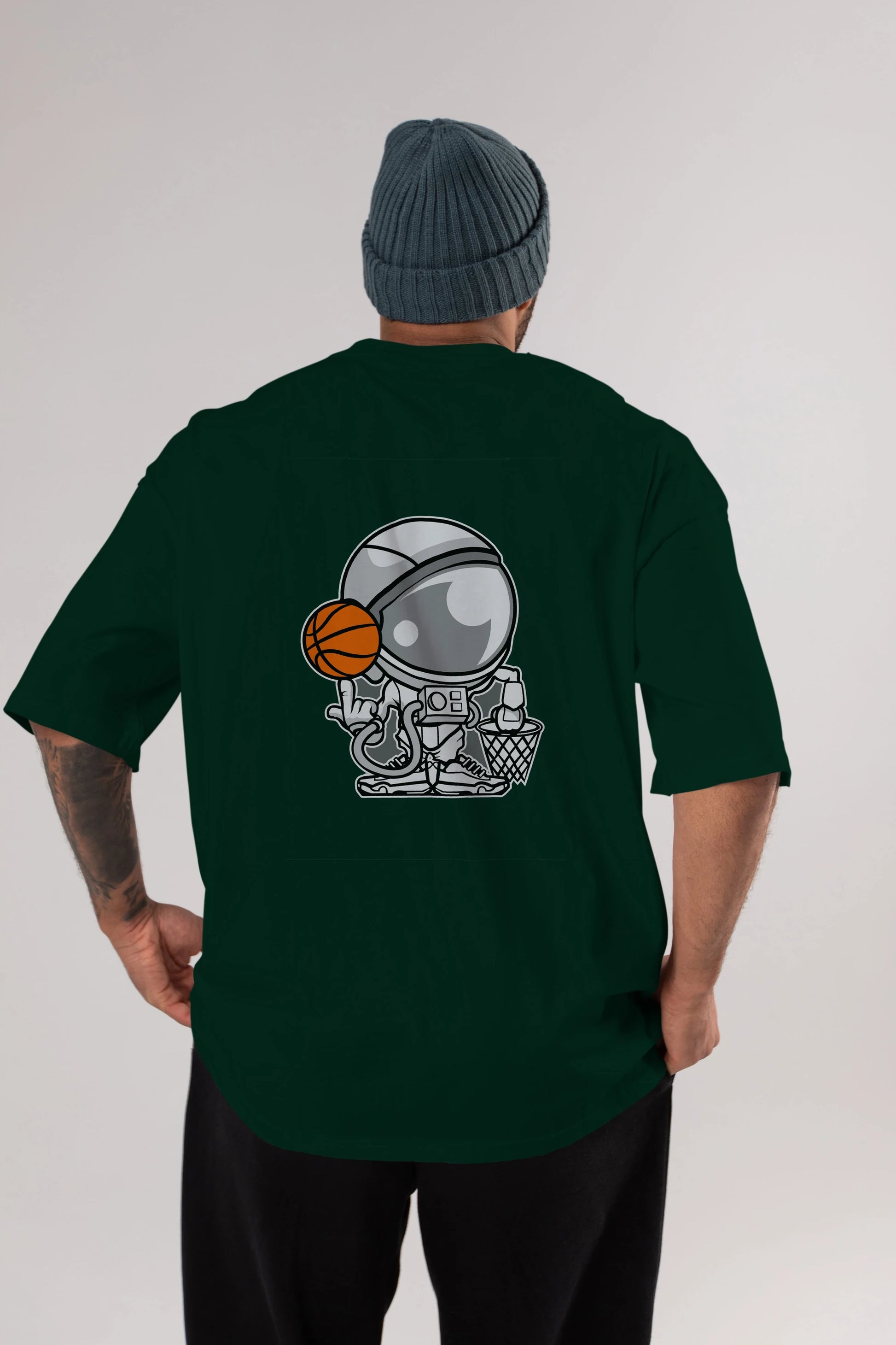 Astronaut Basketball Arka Baskılı Oversize t-shirt Erkek Kadın Unisex %100 Pamuk tişort
