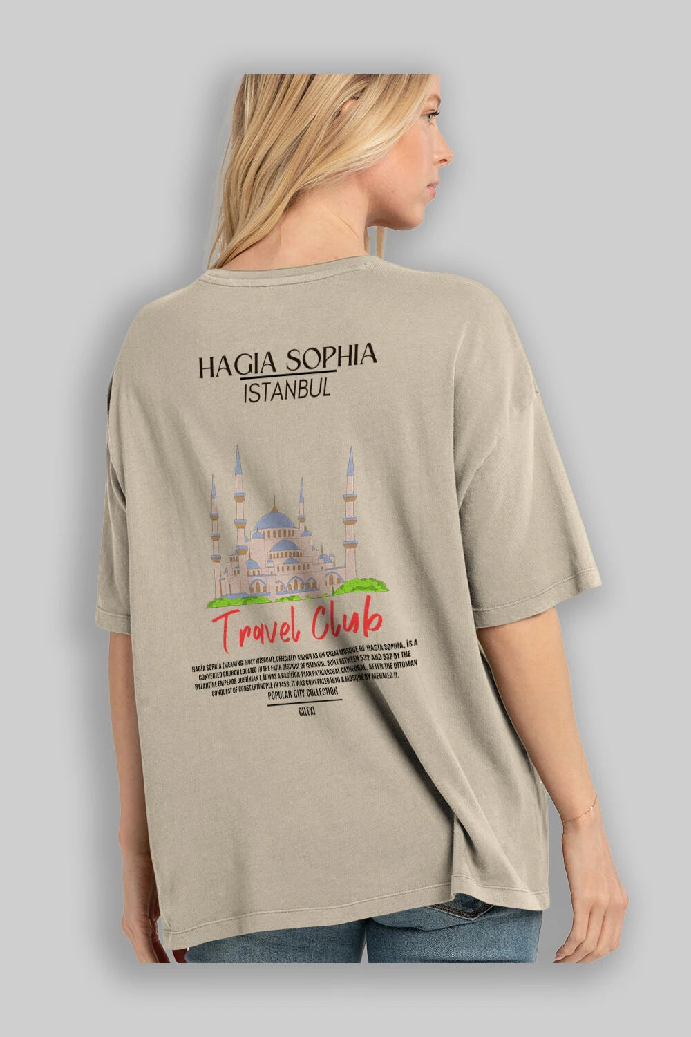 Hagia Sophia İstanbul Arka Baskılı Oversize t-shirt Erkek Kadın Pamuk Bisiklet Yaka tişort