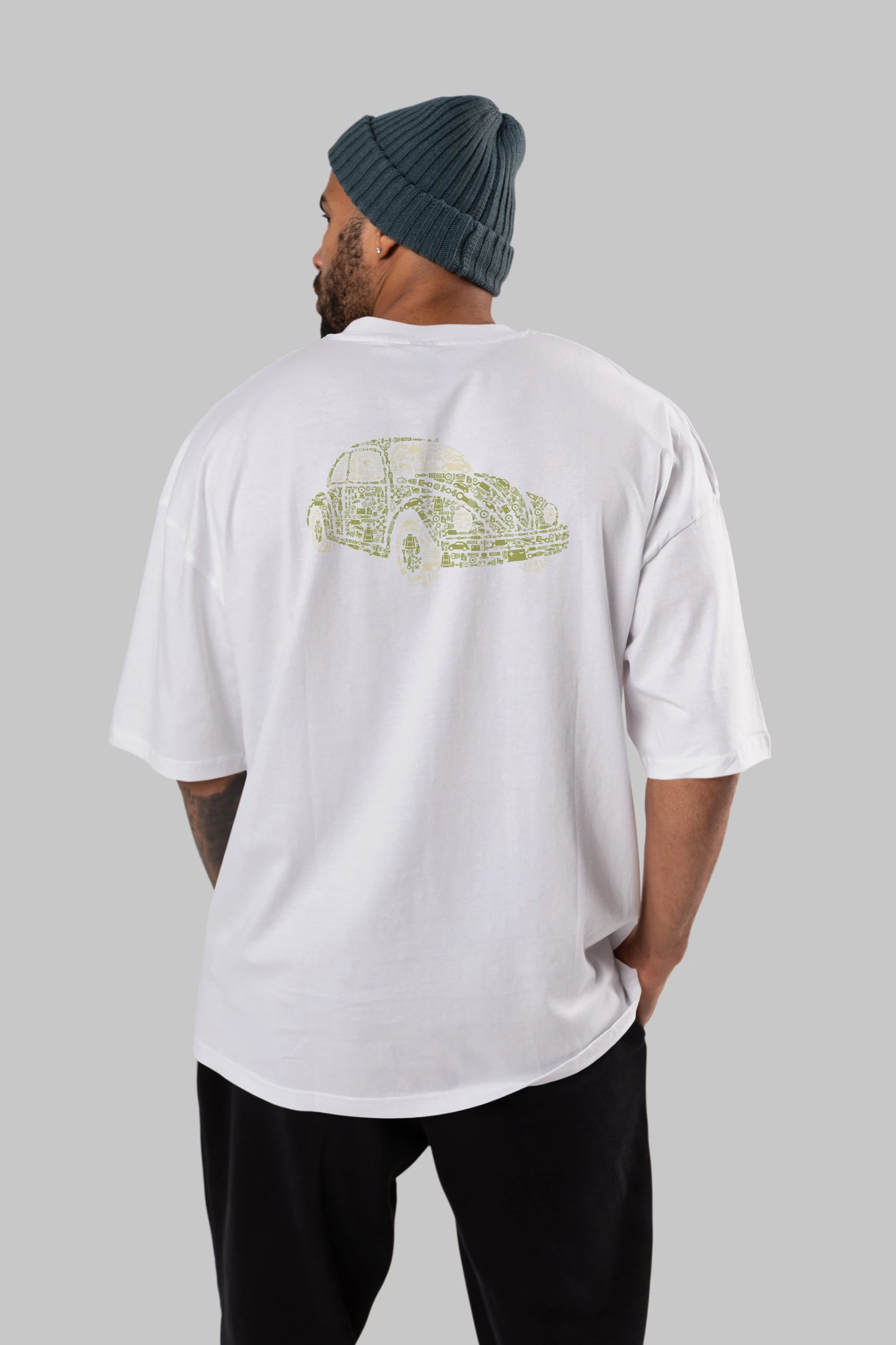 Beetle Arka Baskılı Oversize t-shirt %100 pamuk Erkek Kadın Unisex
