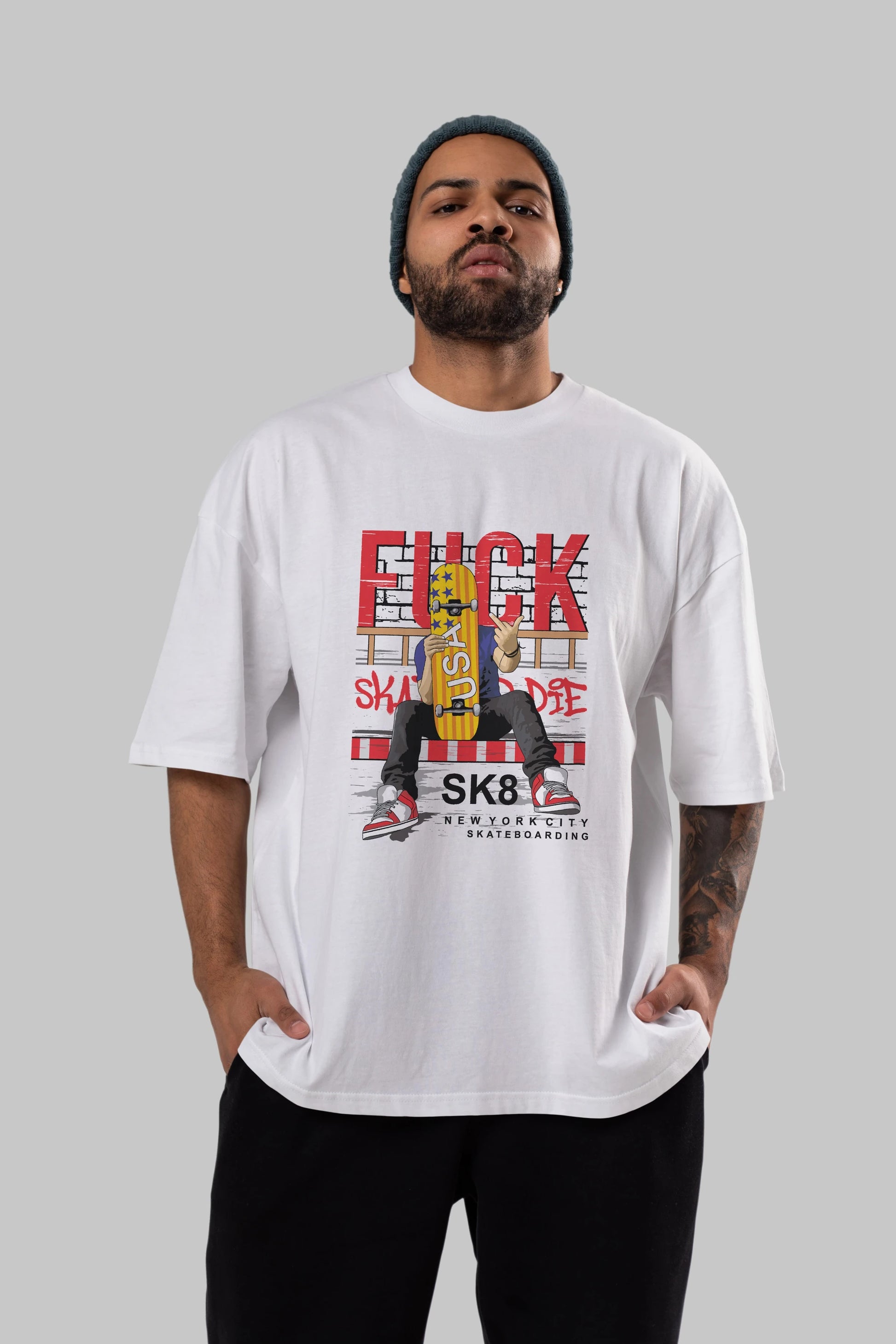 Skate or Die Ön Baskılı Oversize t-shirt Erkek Kadın Unisex