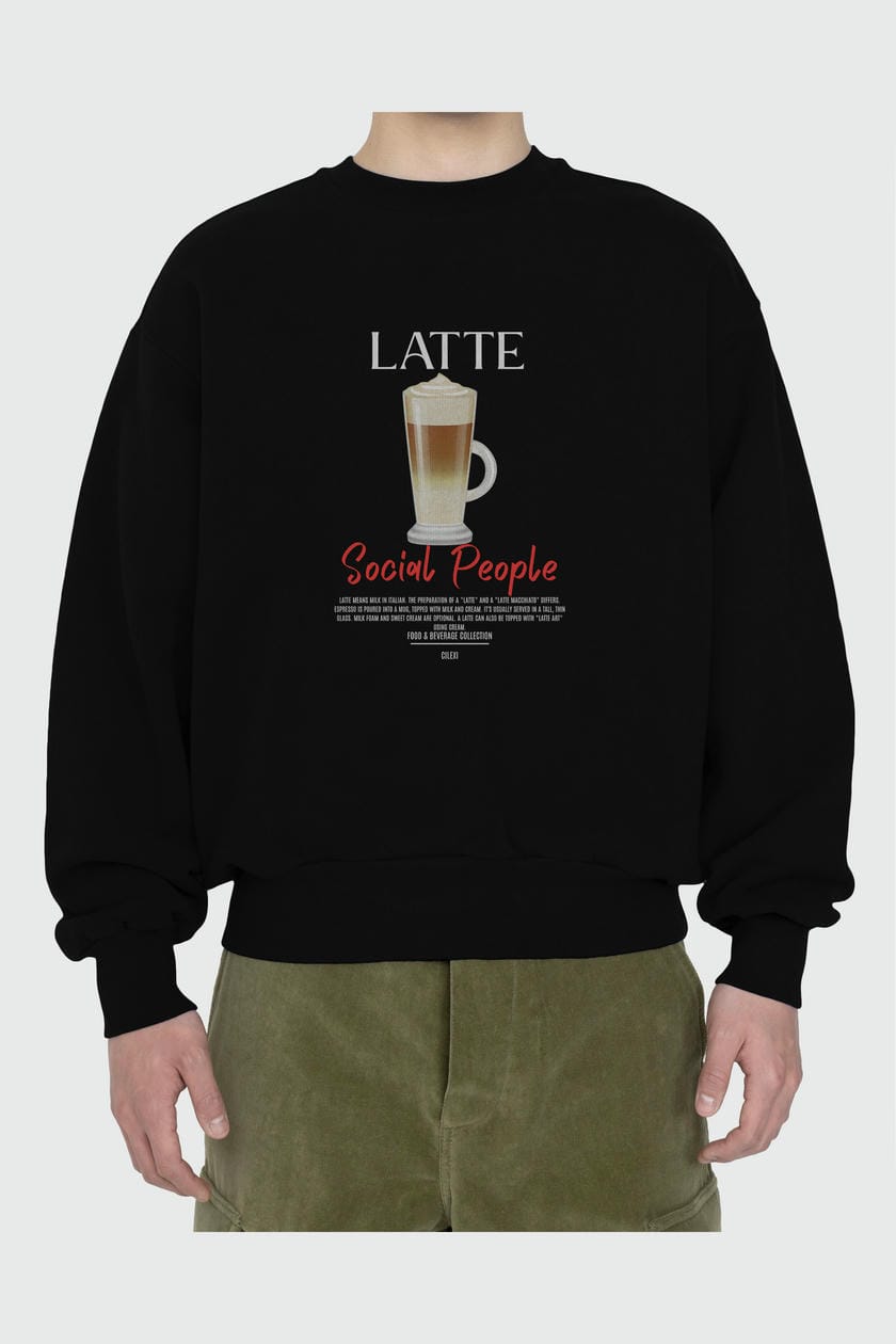 Latte ön Baskılı Oversize Sweatshirt Erkek Kadın Unisex