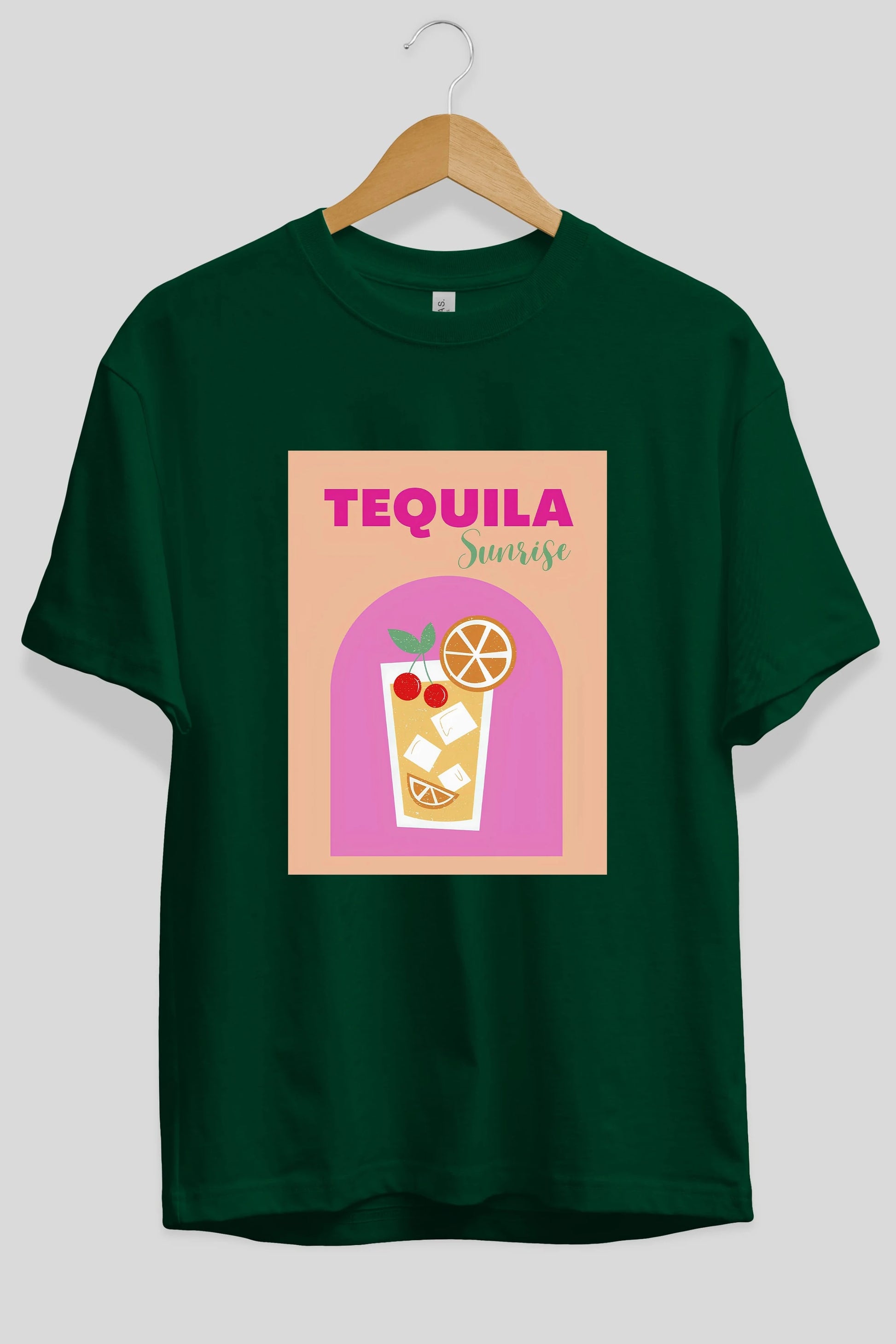 Tequila Sunrise 2 Ön Baskılı Oversize t-shirt Erkek Kadın Unisex %100 Pamuk Bisiklet Yaka tişort