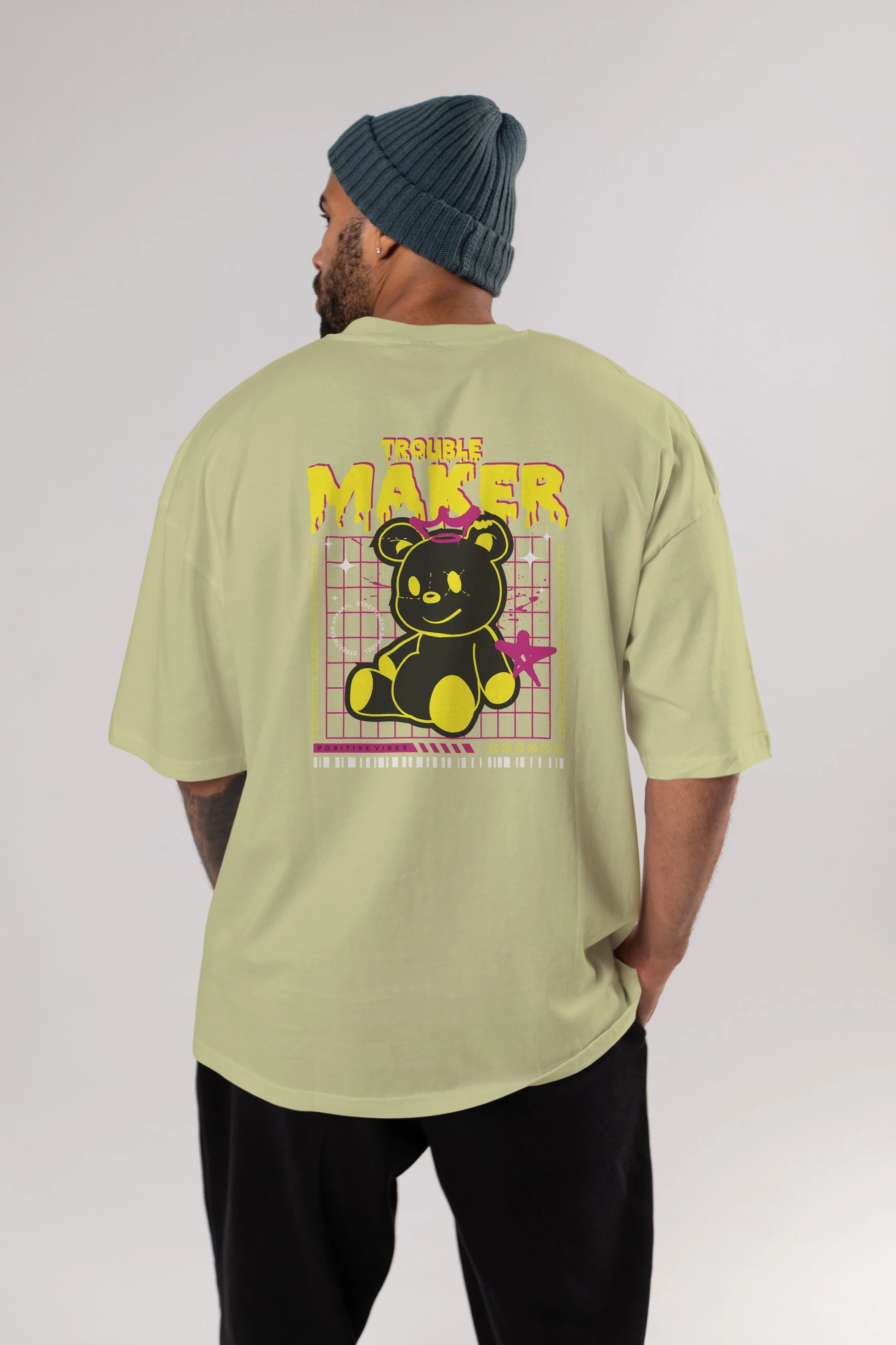 Teddy Bear Trouble Maker Arka Baskılı Oversize t-shirt Erkek Kadın Unisex