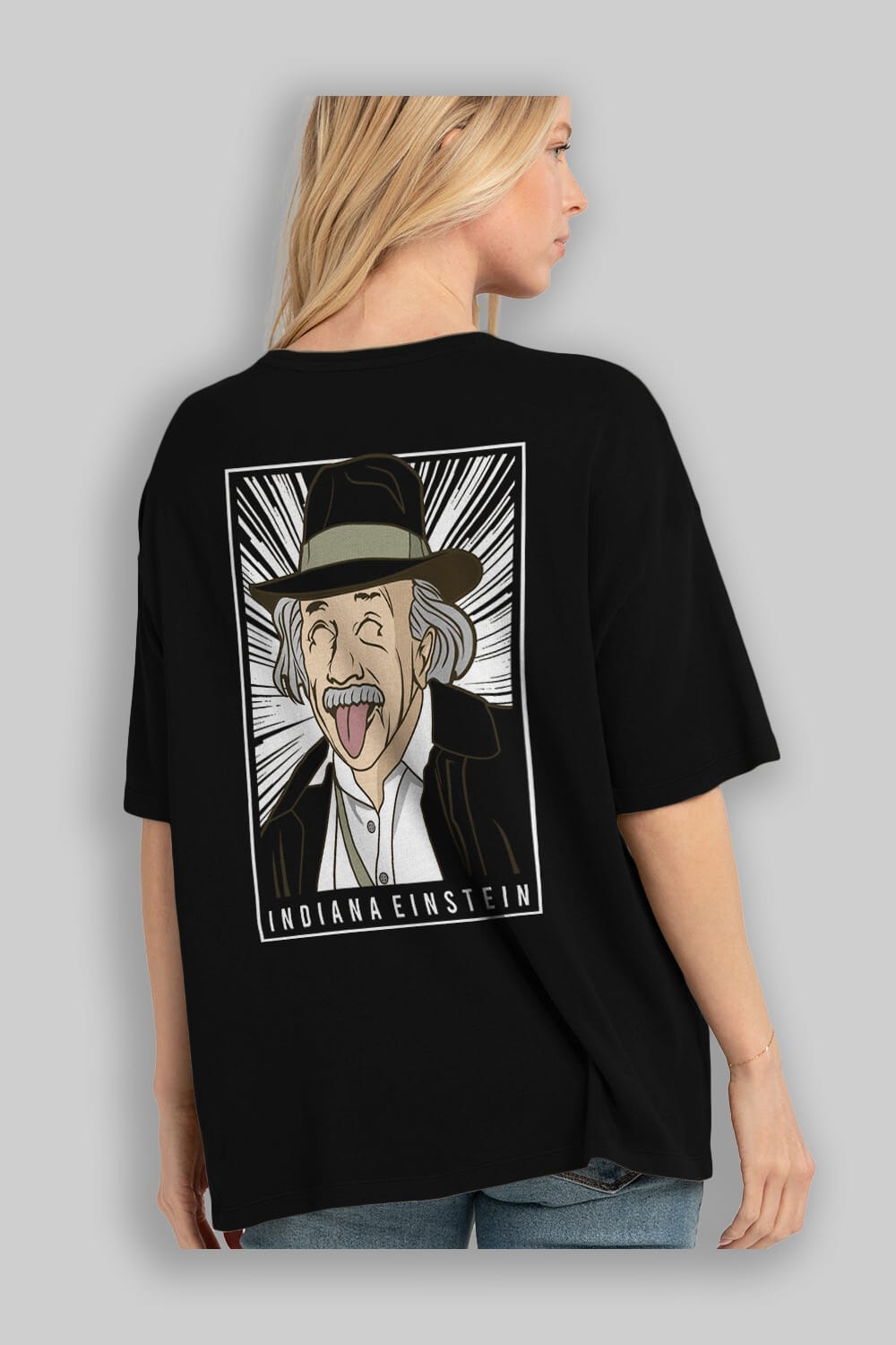 Indiana Jones Einstein Arka Baskılı Oversize t-shirt Erkek Kadın Unisex %100 Pamuk tişort