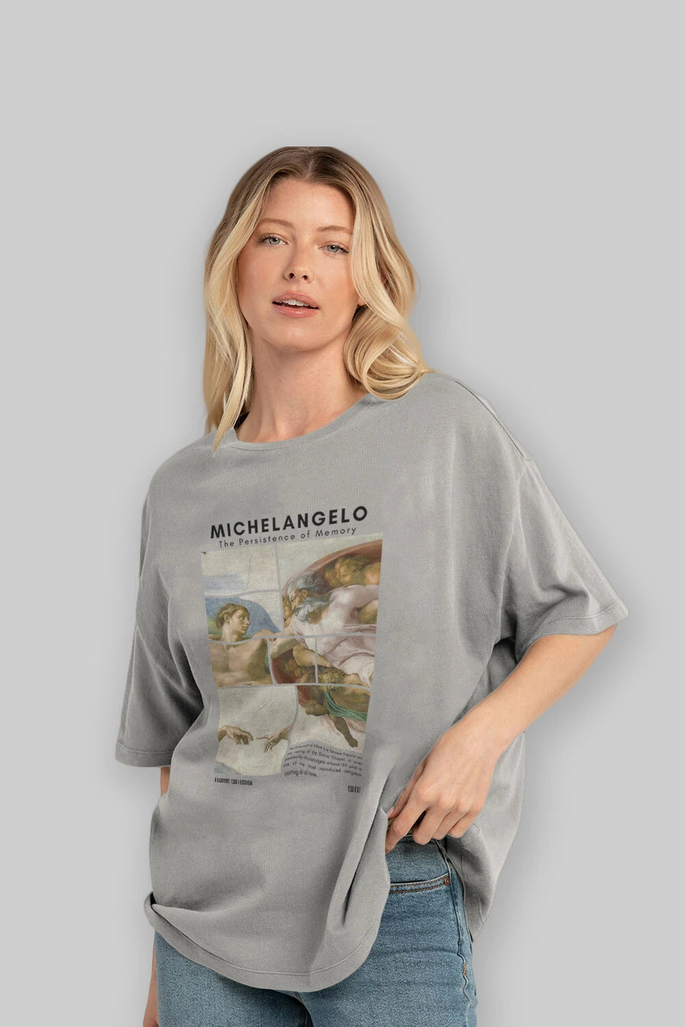 Michelangelo ön Baskılı Oversize t-shirt Erkek Kadın Bisiklet Yaka Pamuk tişort