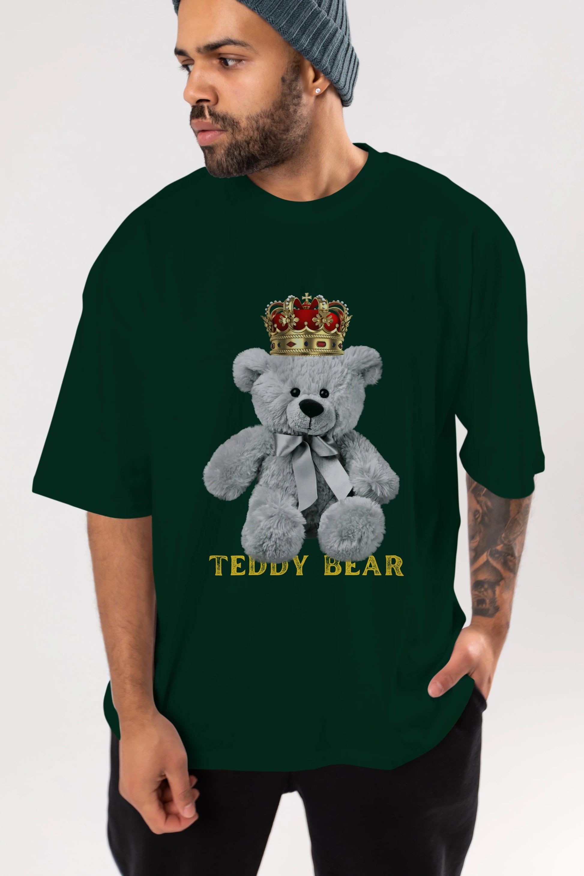 Teddy Bear Ön Baskılı Oversize t-shirt Erkek Kadın Unisex %100 Pamuk