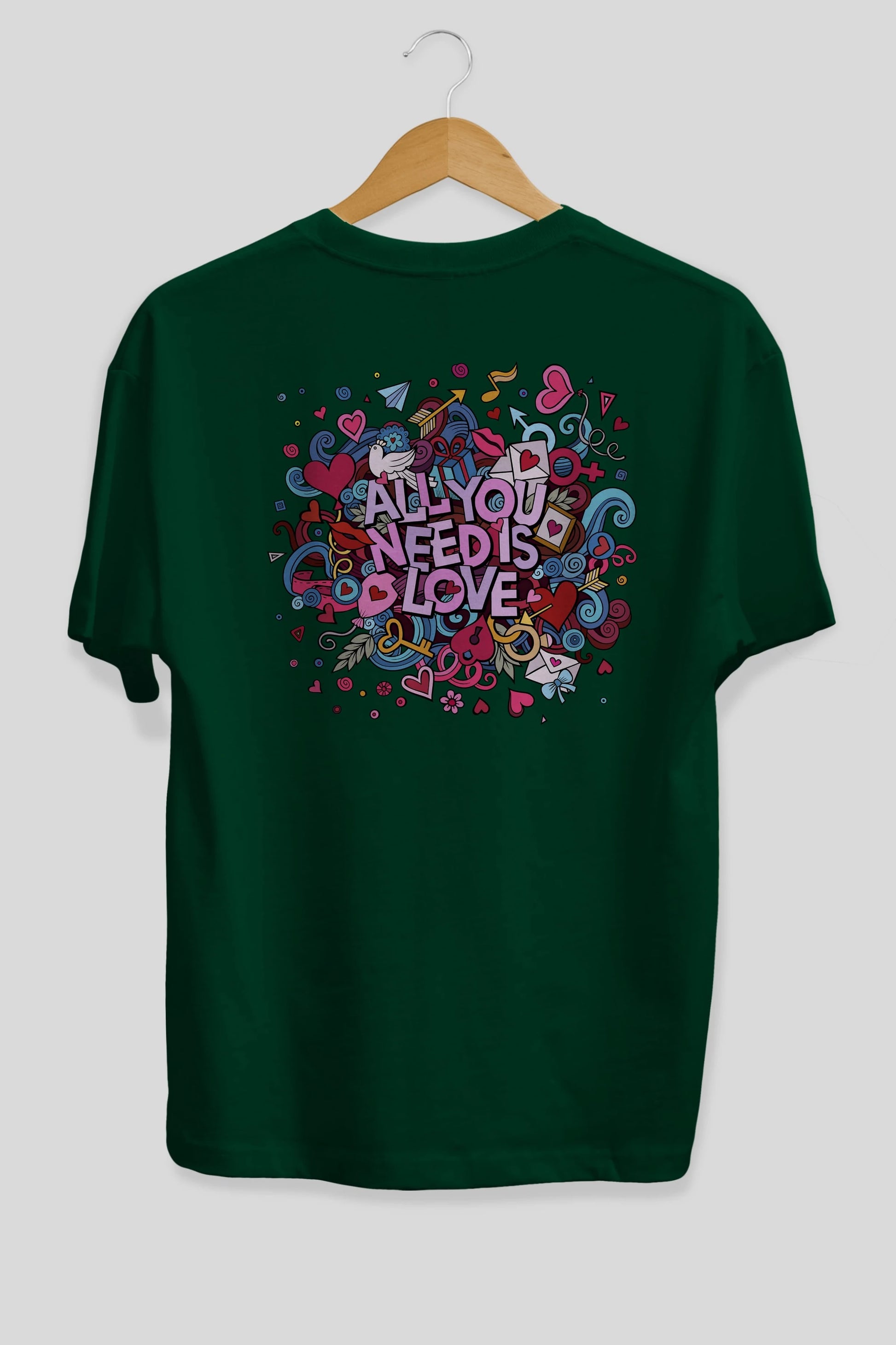 Cute Fun Colorful Heart Art Love Arka Baskılı Oversize t-shirt Erkek Kadın Unisex