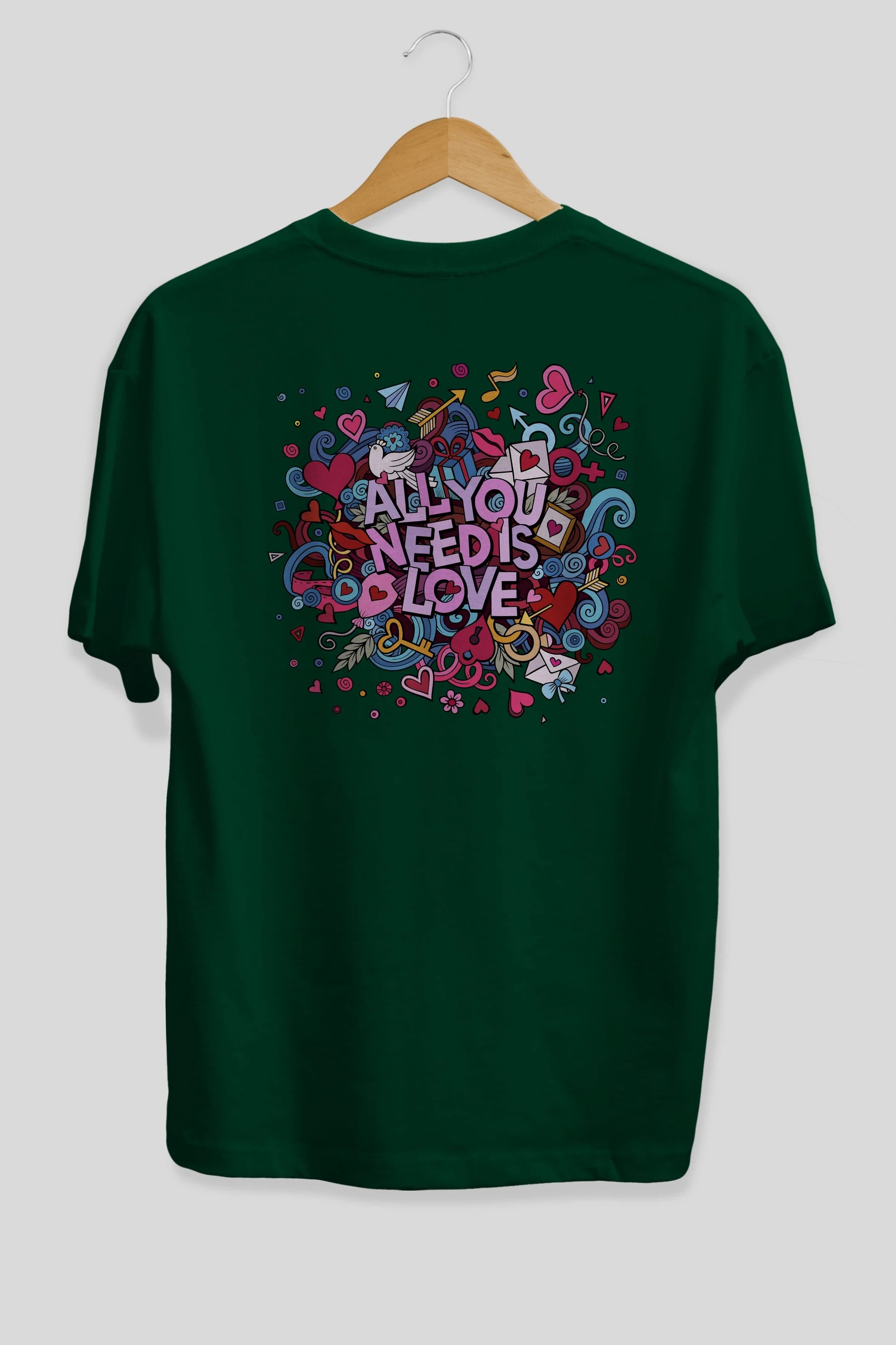 Cute Fun Colorful Heart Art Love Arka Baskılı Oversize t-shirt Erkek Kadın Unisex